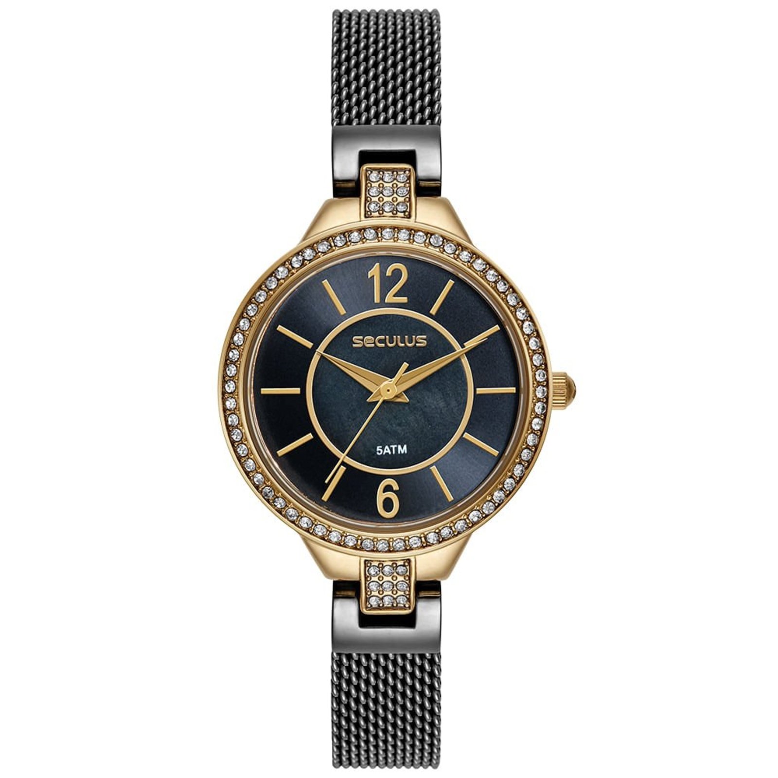 Relógio Feminino Analógico Elegante Preto Minimalista Seculus