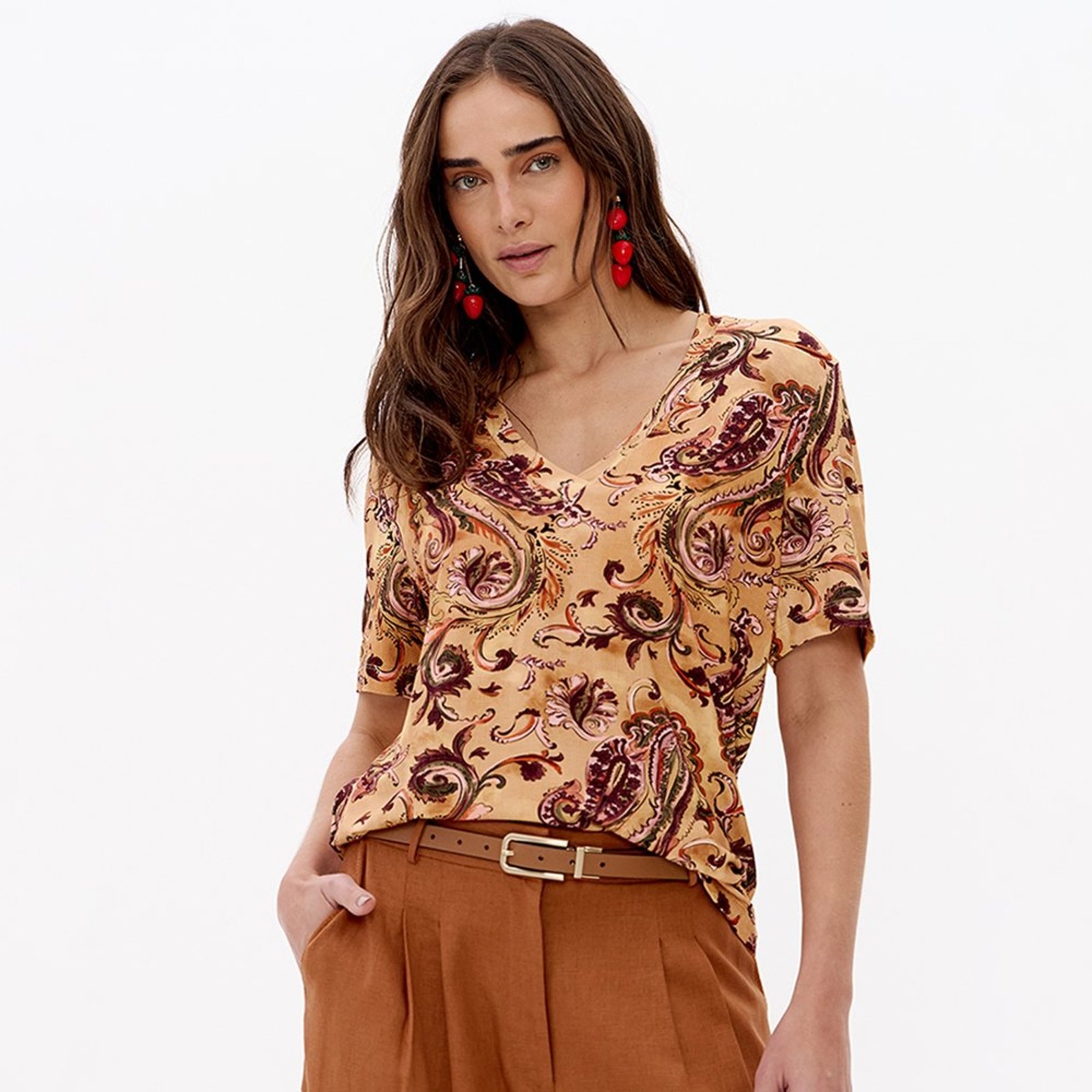 Blusa Lança Perfume Malha Decote V Pr27 Bege Feminino