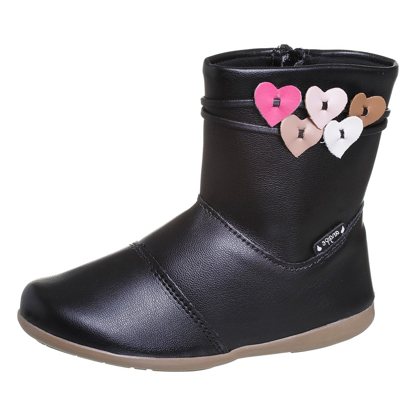 Infantil – Bota Coturno Menina Com Corações Angipé Preta