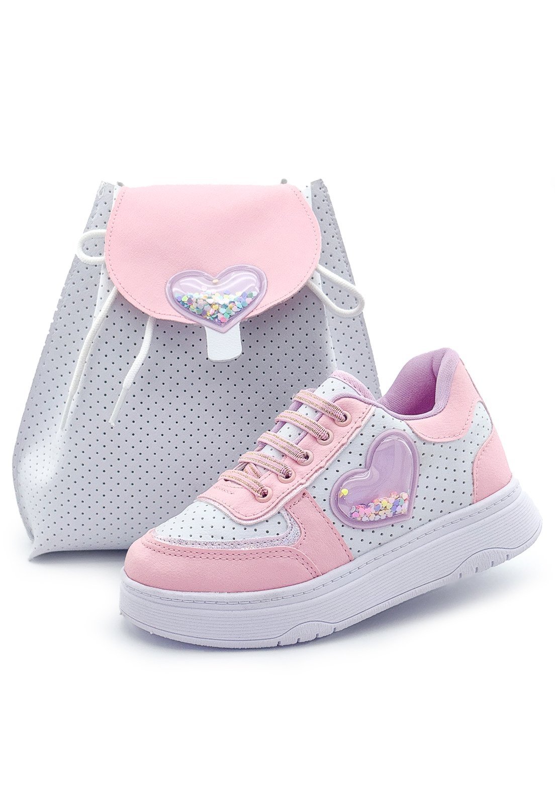 Infantil - Kit Tênis Menina Com Bolsinha Conforto Leve Branco/Rosa Mzkid