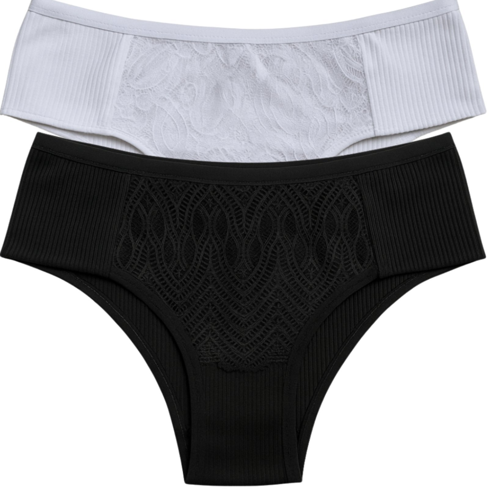 Kit 2 de Calcinha Básica Reflexo Íntimo Detalhes em Renda Frontal Lingerie Tecido Canelado Multicolorido