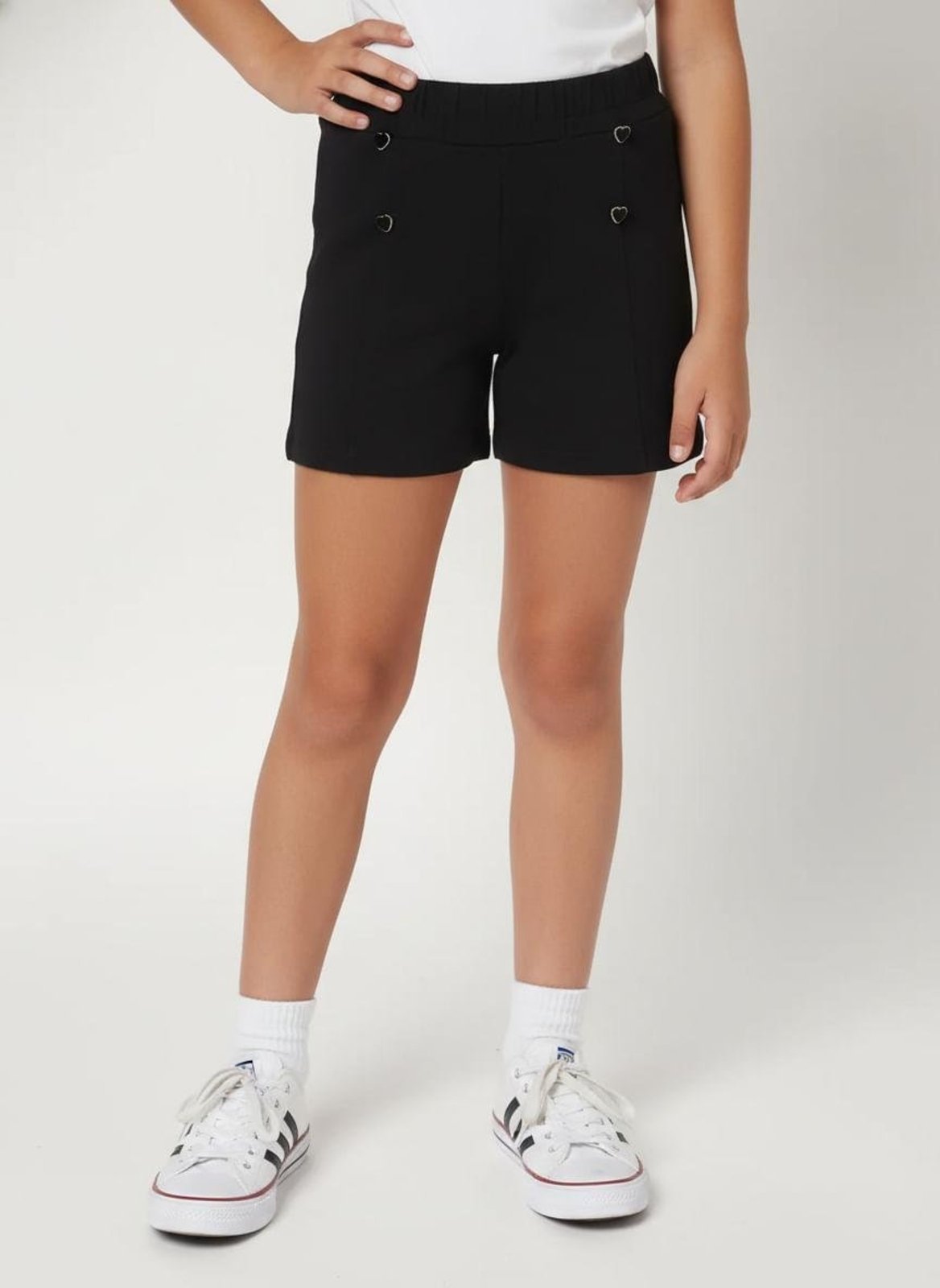 Infantil - Short Molecotton Canelado Juvenil Para Menina- PRETO