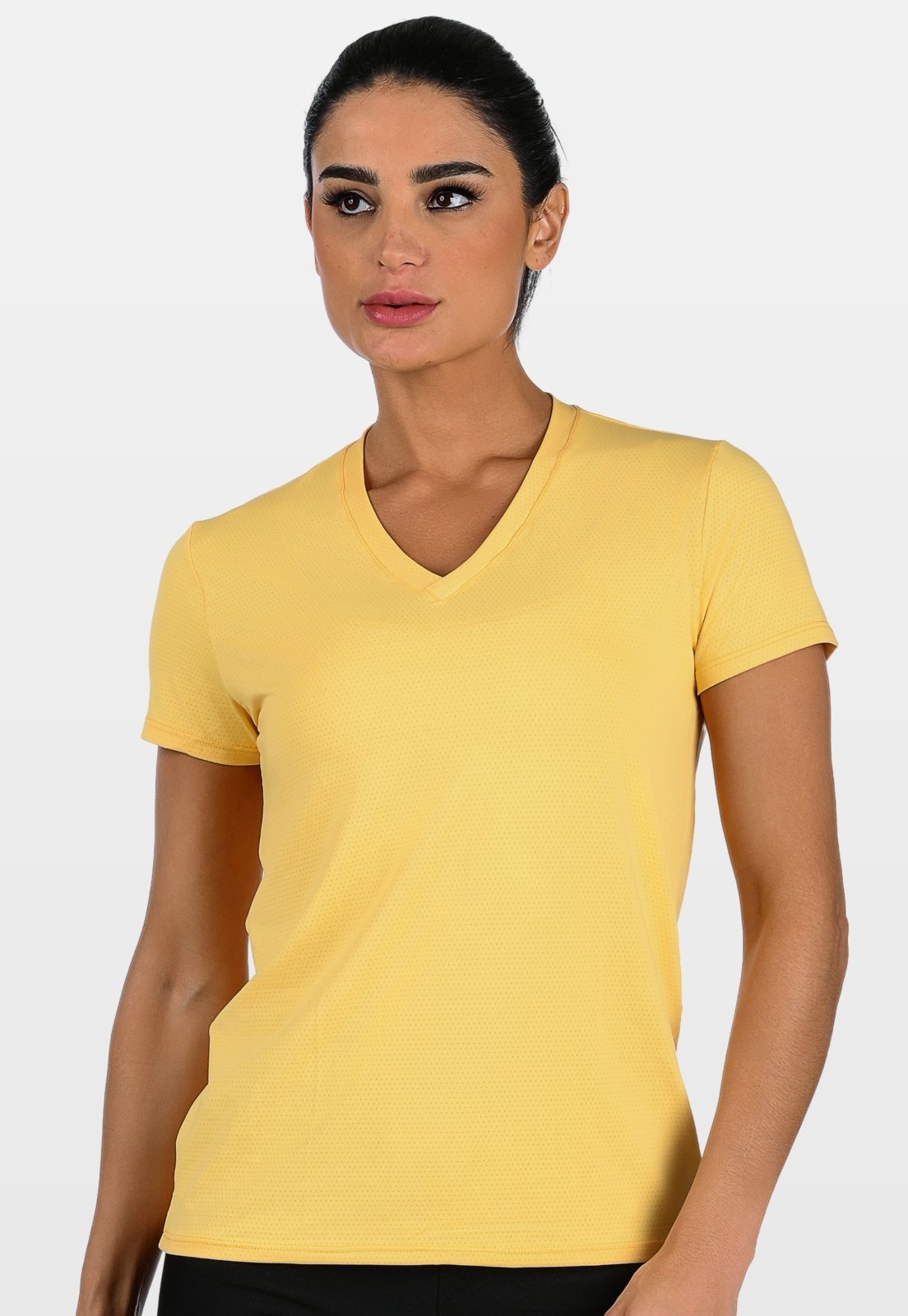 Blusa Fitness Decote V NewTrip Summer Soul Manga Curta Com Fenda Amarela