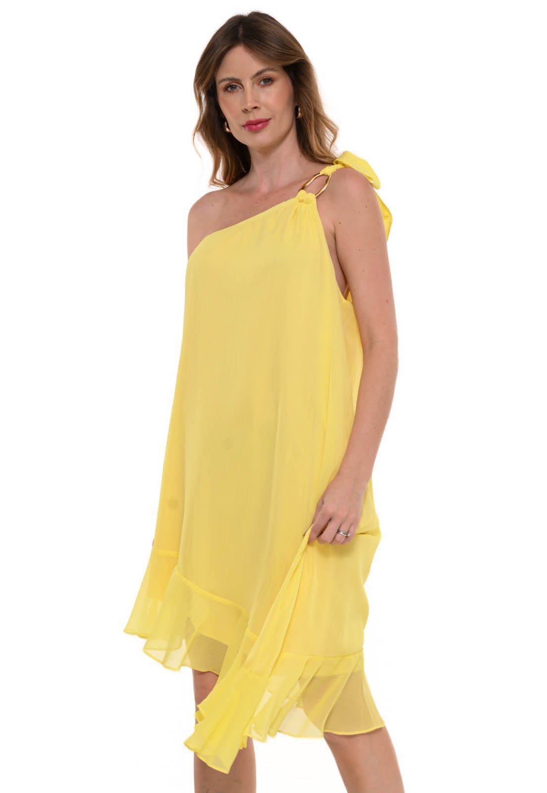 Vestido Bisô Curto Assimétrico Chifon Amarelo – AMARELO