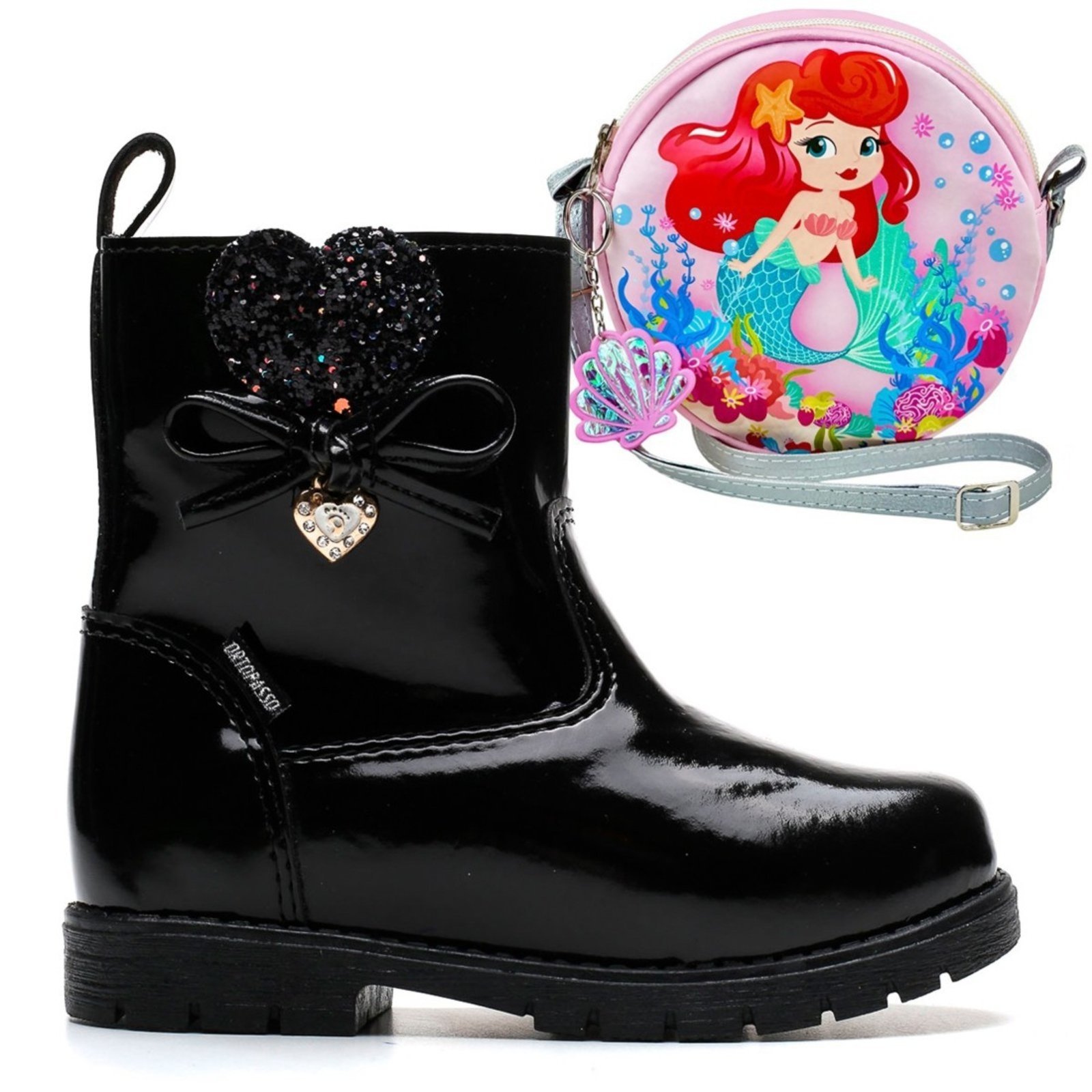 Infantil – KIT Bota Ortopasso Menina + Bolsa Sereia Escolar Preto
