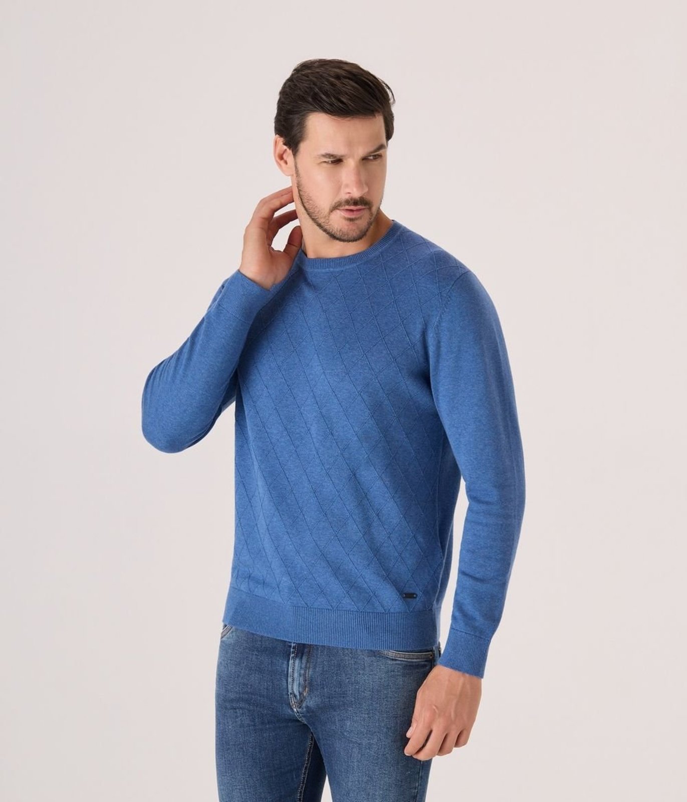Pullover Makenji Gola Redonda Maquineta Losango Masculino Azul Indigo