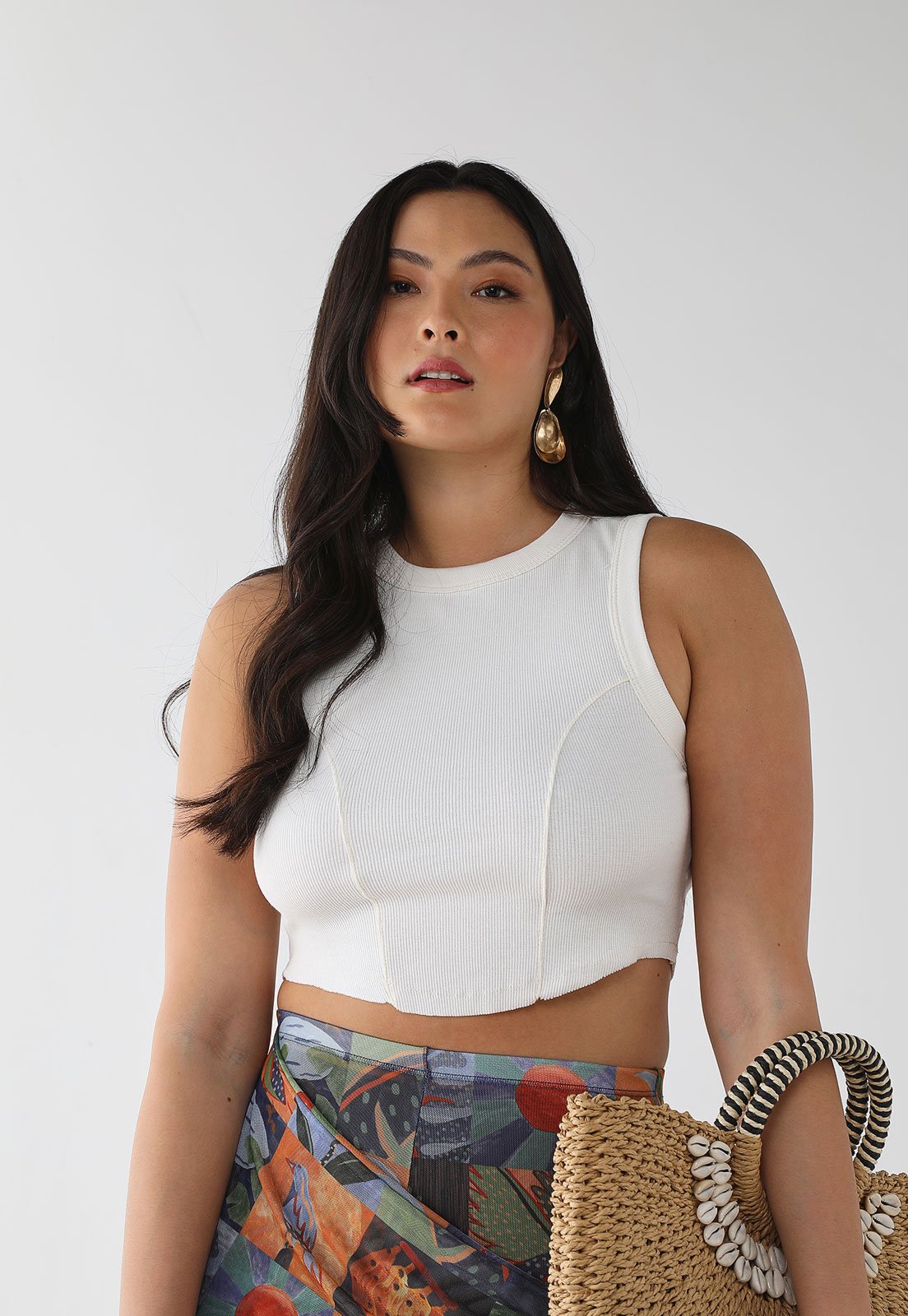 Regata Feminina FARM Cropped Canelada Branca
