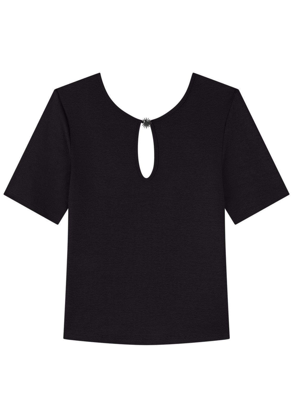 Blusa Canelada De Mangas Curtas Com Recorte E Enfeite