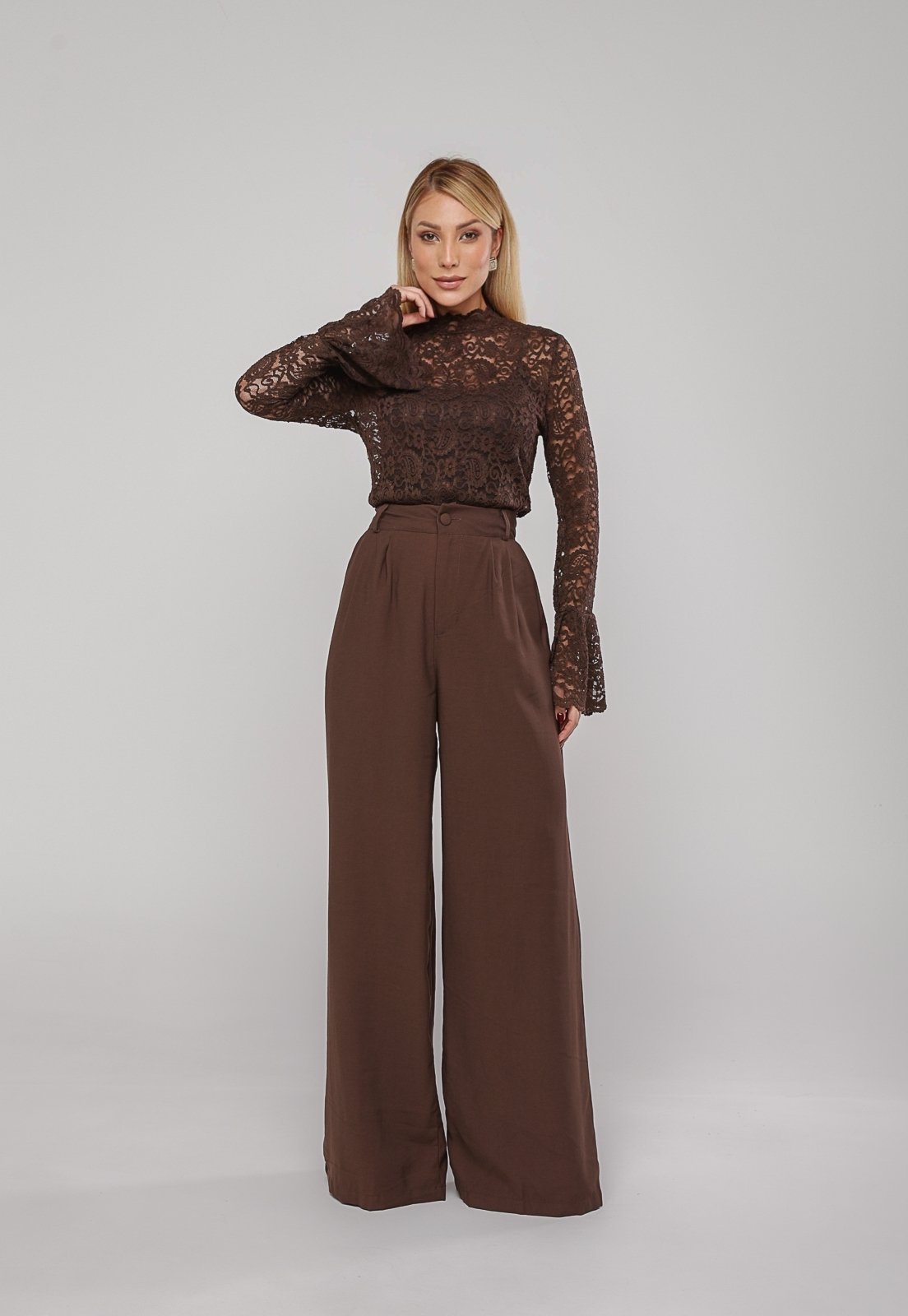 Calça Alfaiataria Wide Leg Salvatore Marrom