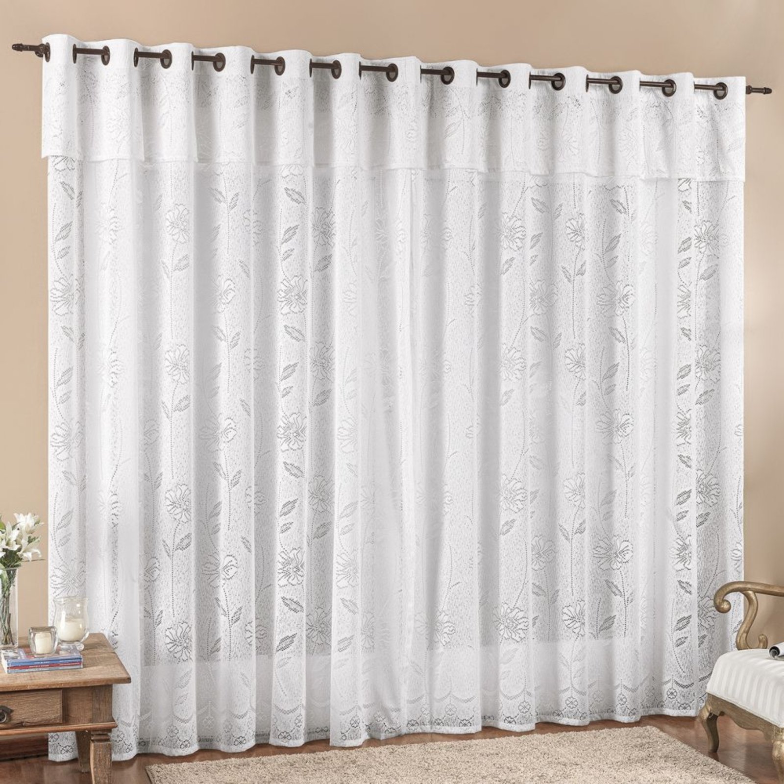 Cortina 2 Mts Sala Quarto Luna Renda para Trilho Comum Baratissima Branca - 100% Poliéster