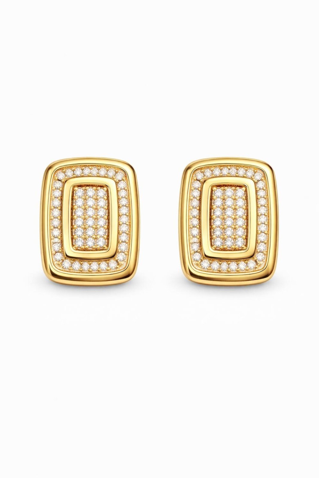 Brinco Retangular Com Micro Zircônias Folheado A Ouro 18K Br114-001 Dourado