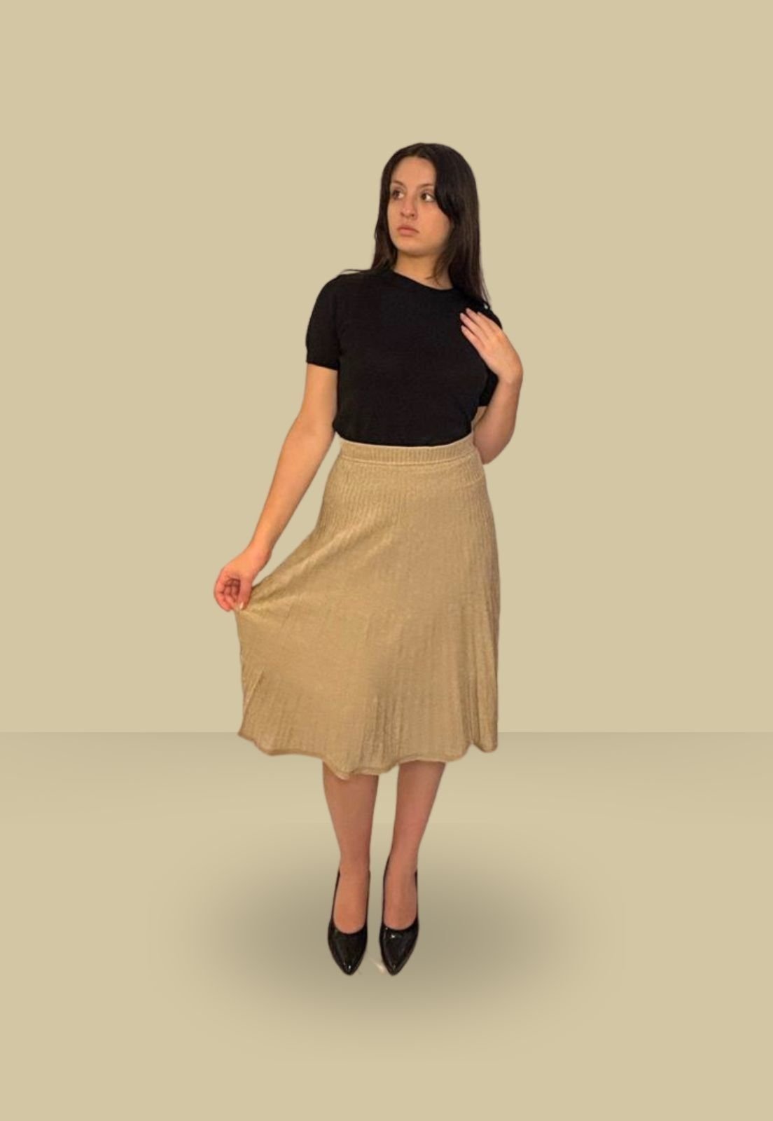 Saia Midi Tomasini Tricot Plissada CÁQUI
