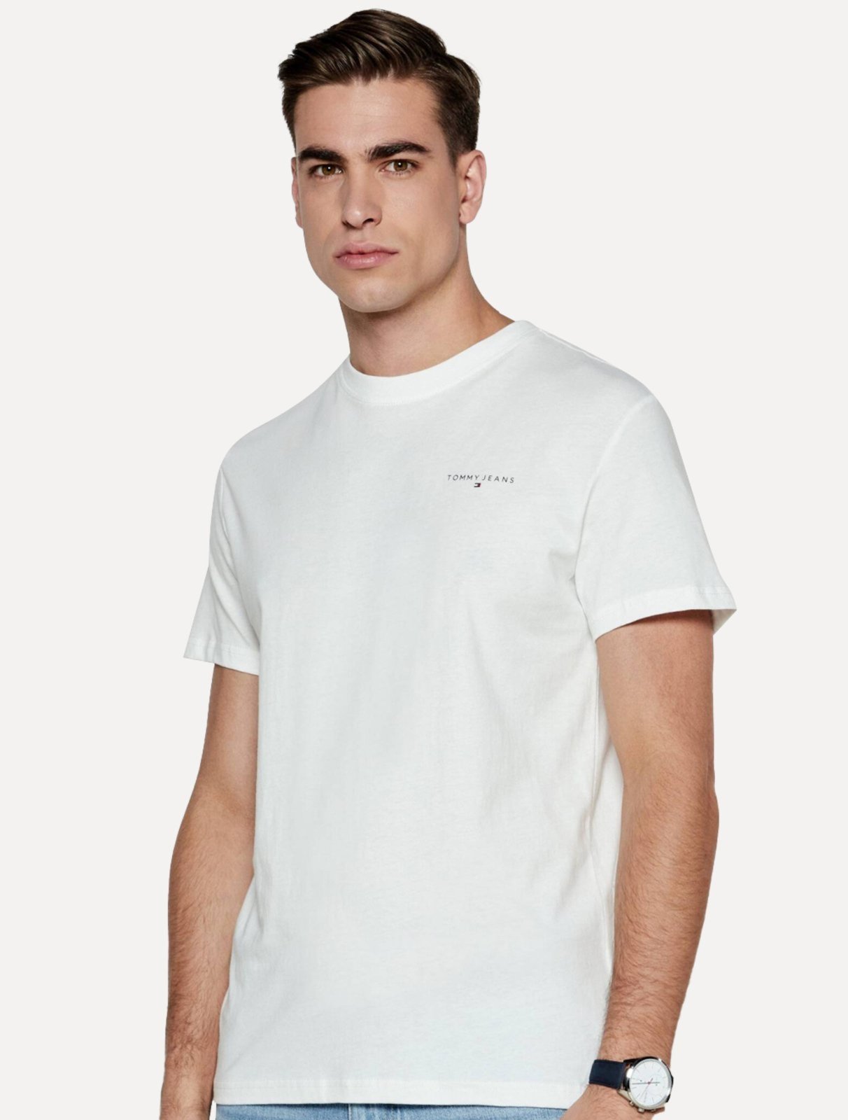 Vista 2 Camiseta Tommy Jeans Masculina Slim Linear Chest Branca branco Tommy Jeans branco