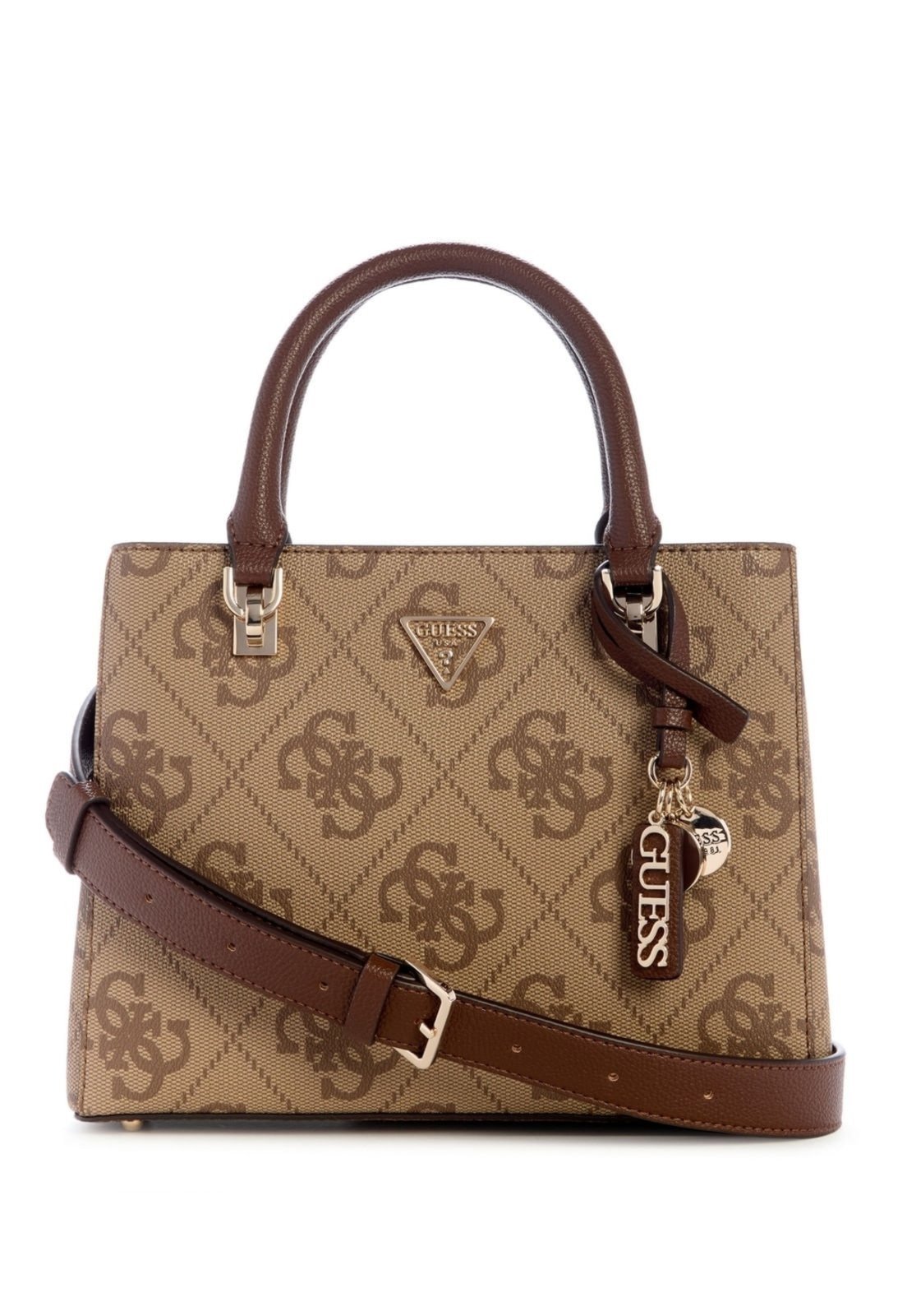 Vista 2 Bolsa Guess Noelle Small Satchel Bege amarelo Guess amarelo