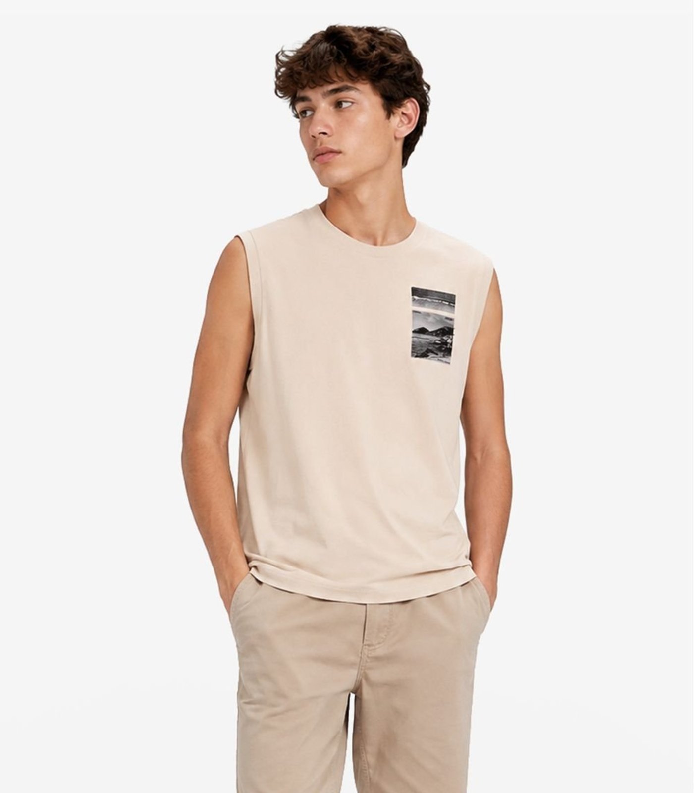 Regata Masculina Meia Malha Com Estampa Minty Bege