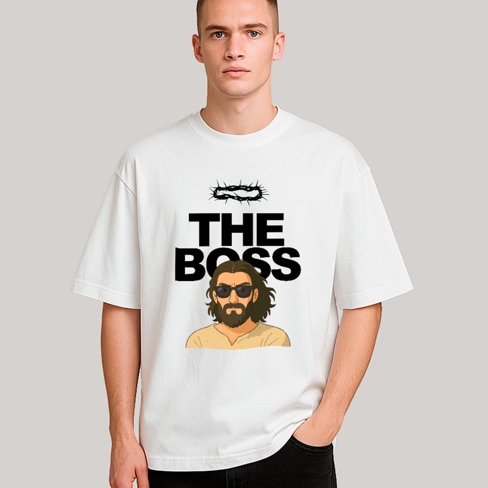 Camiseta Unissex Ousy Cristã The Boss Oversized Branco