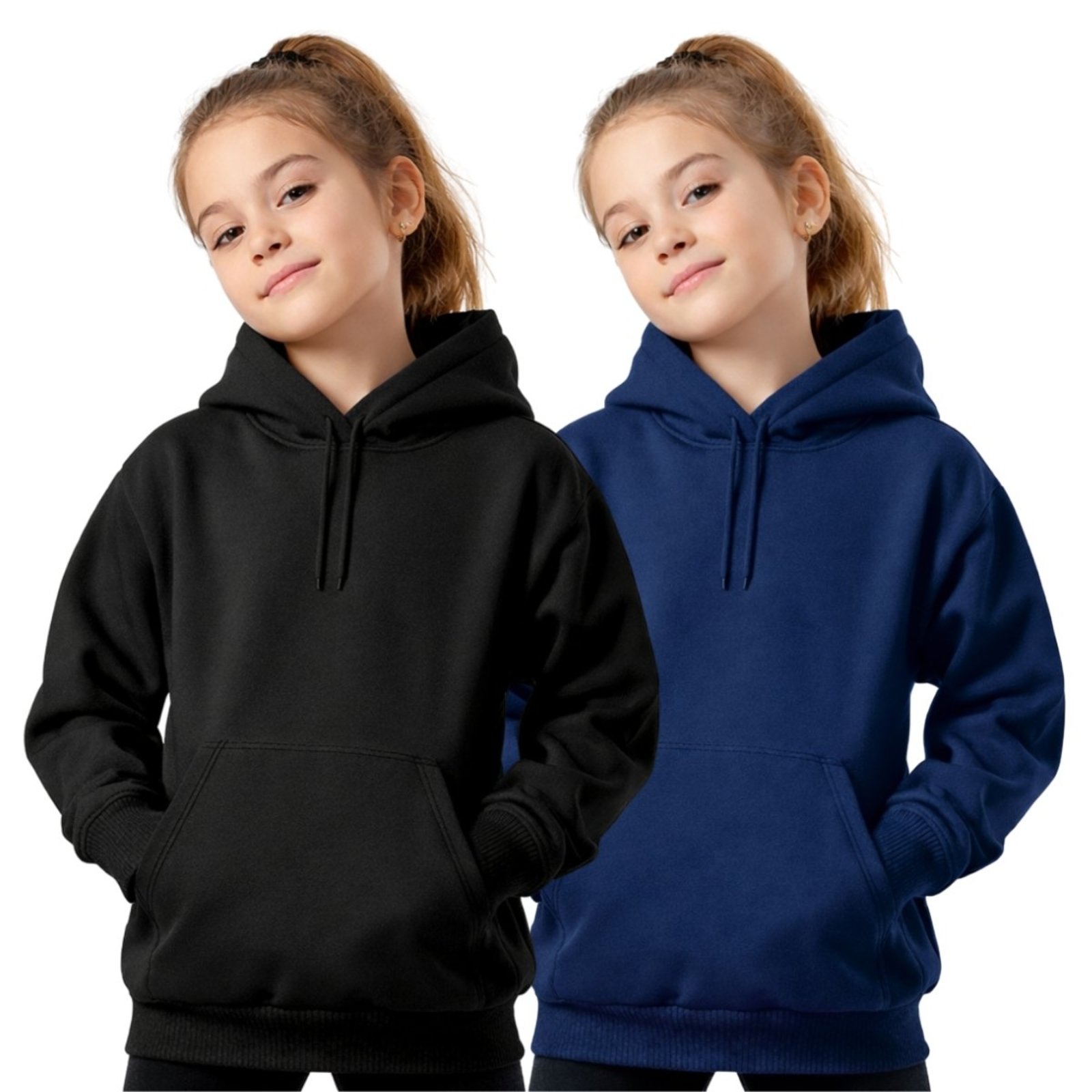 Infantil - Kit 2 Casaco Feminino Liso Moletom Canguru Com Capuz Macio
