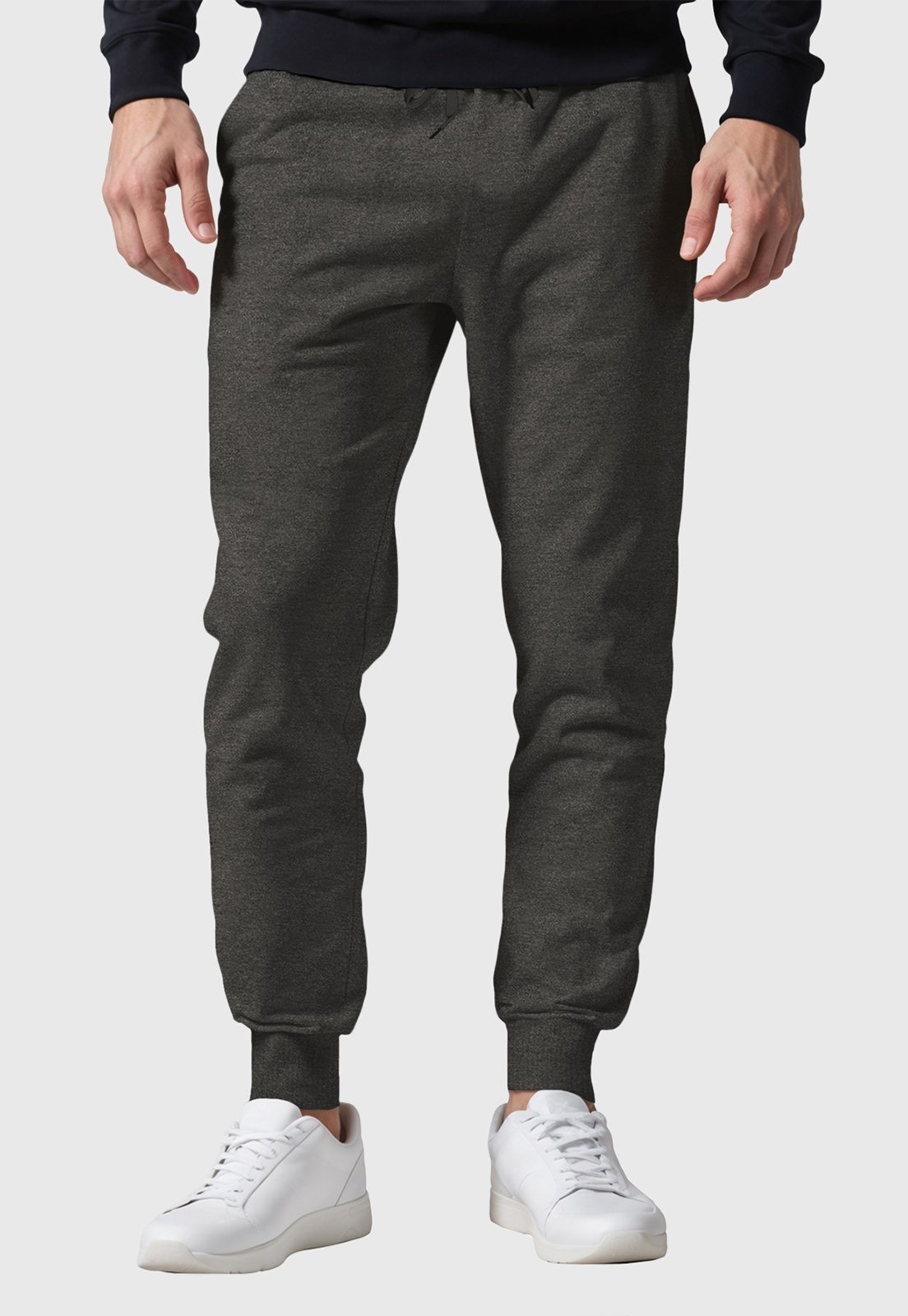 Vista 2 Calça Moletom Chumbo Slim Masculina com Bolso Traseiro Conforto e Estilo cinza cinza