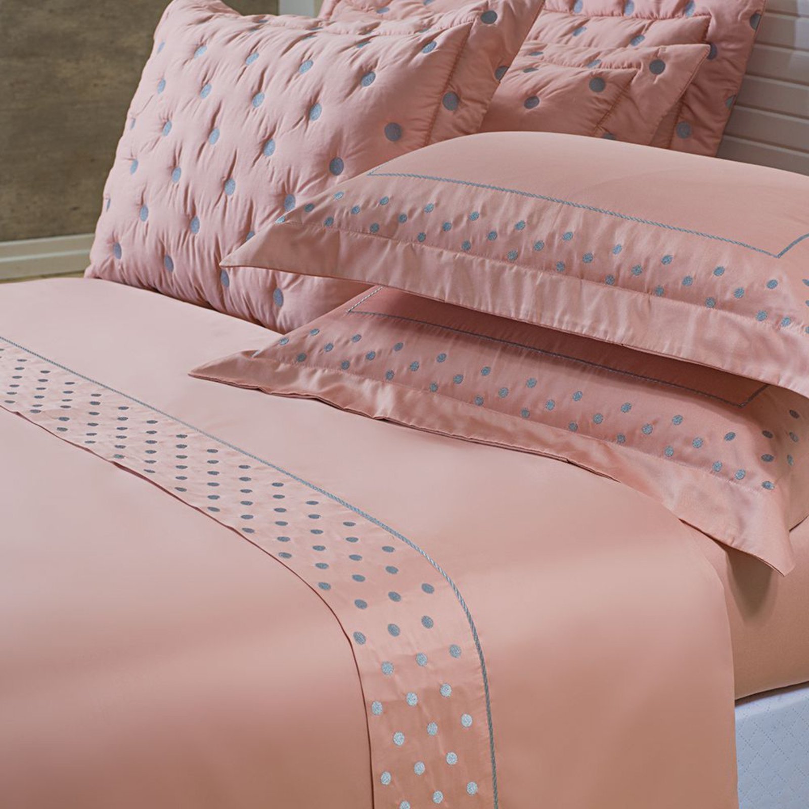 Jogo Cama Lençol Casa Scarpa Garland Queen Bordado Algodão Acetinado 400 Fios 4 Peças - Rosê e Cinza