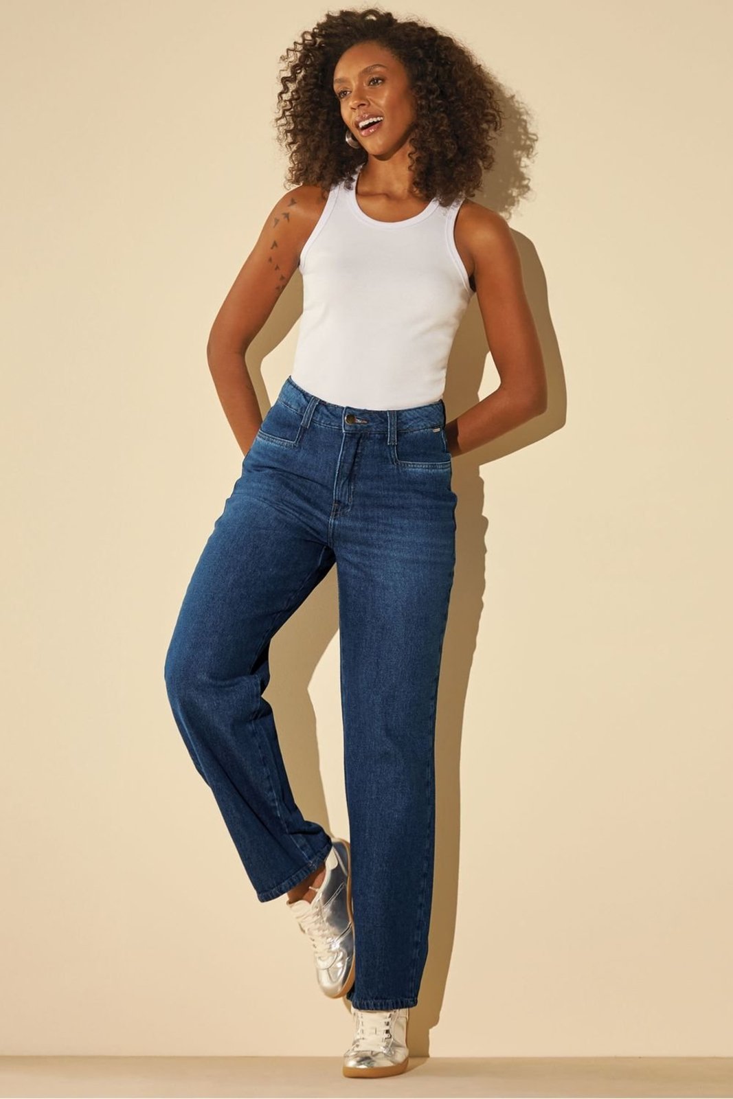 Calça Jeans Feminina Reta Tradicional Marialícia Azul