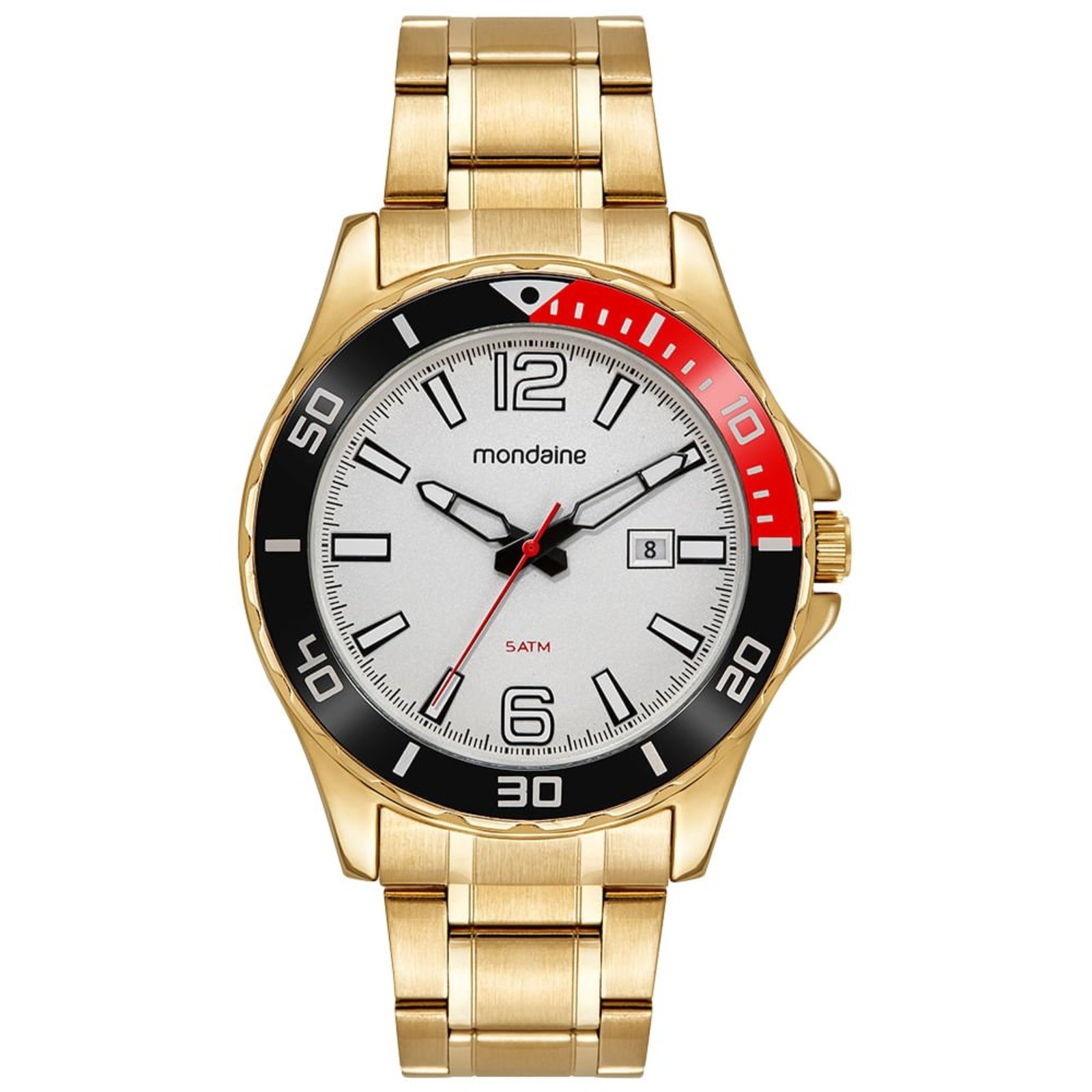 Relógio Mondaine Masculino Analógico Calendário Dourado Mondaine