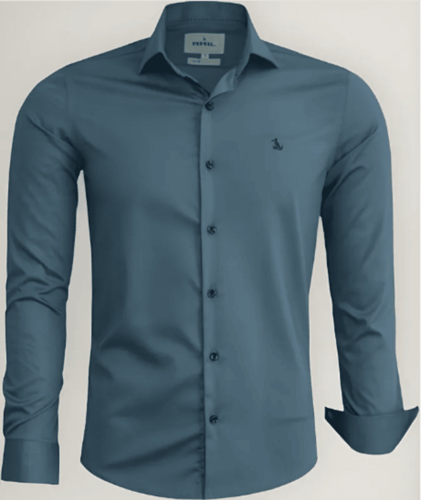 Camisa Social Amil Slim Bond Macia Viscose e Poliéster com Elastano Manga Longa Luxo Petróleo