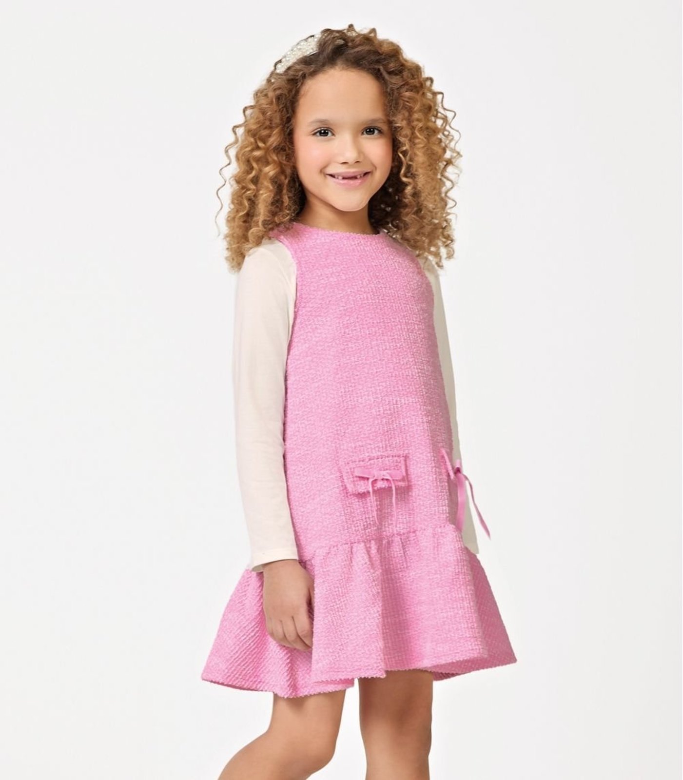 Infantil - Conjunto Vestido Com Blusa em Tweed Trick Nick Rosa