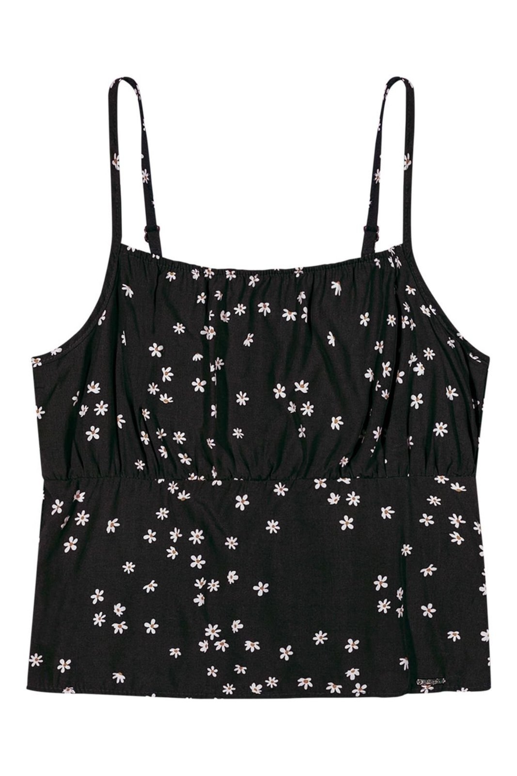 Infantil - Regata Cropped Juvenil Menina Floral Beats Preto