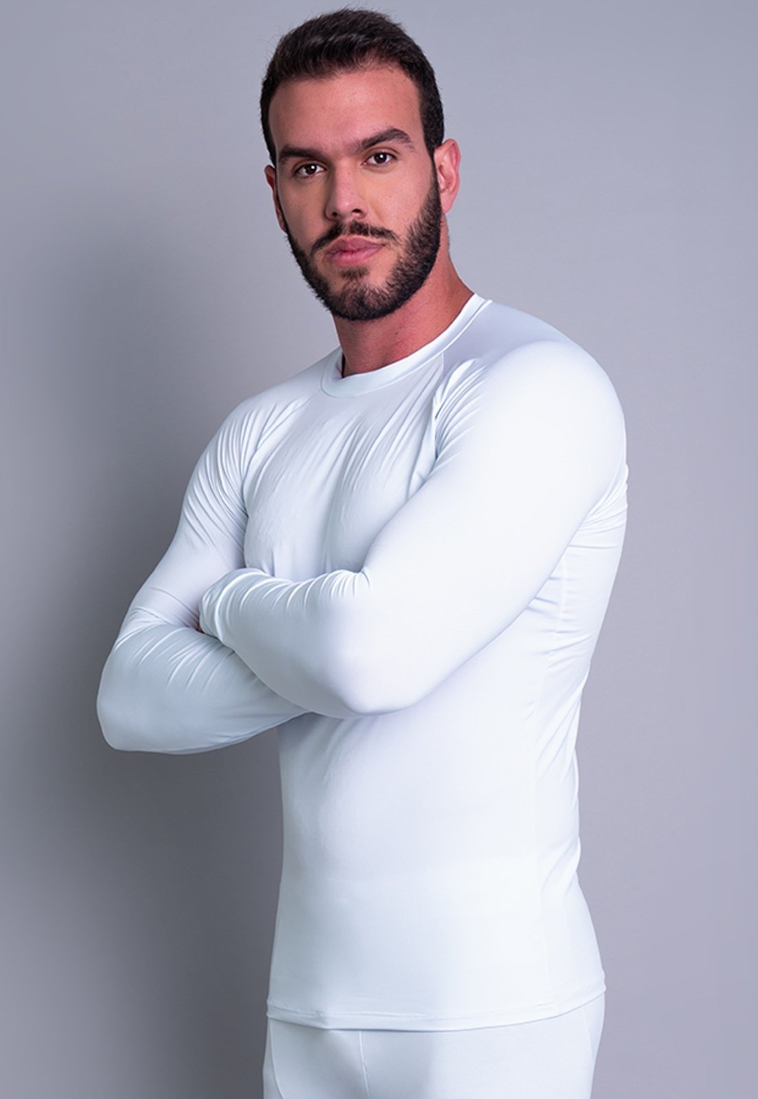 Camisa Térmica Masculina MVB Modas Segunda Pele Proteção Uv 50+ Branco