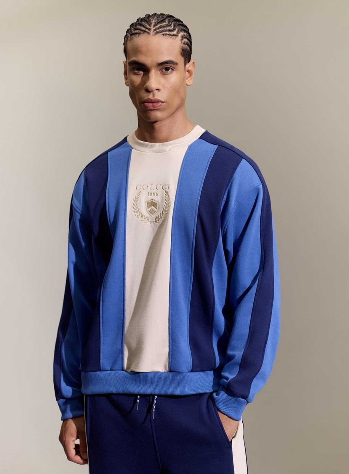 Blusão Moletom Com Listras Colcci Azul/Bege