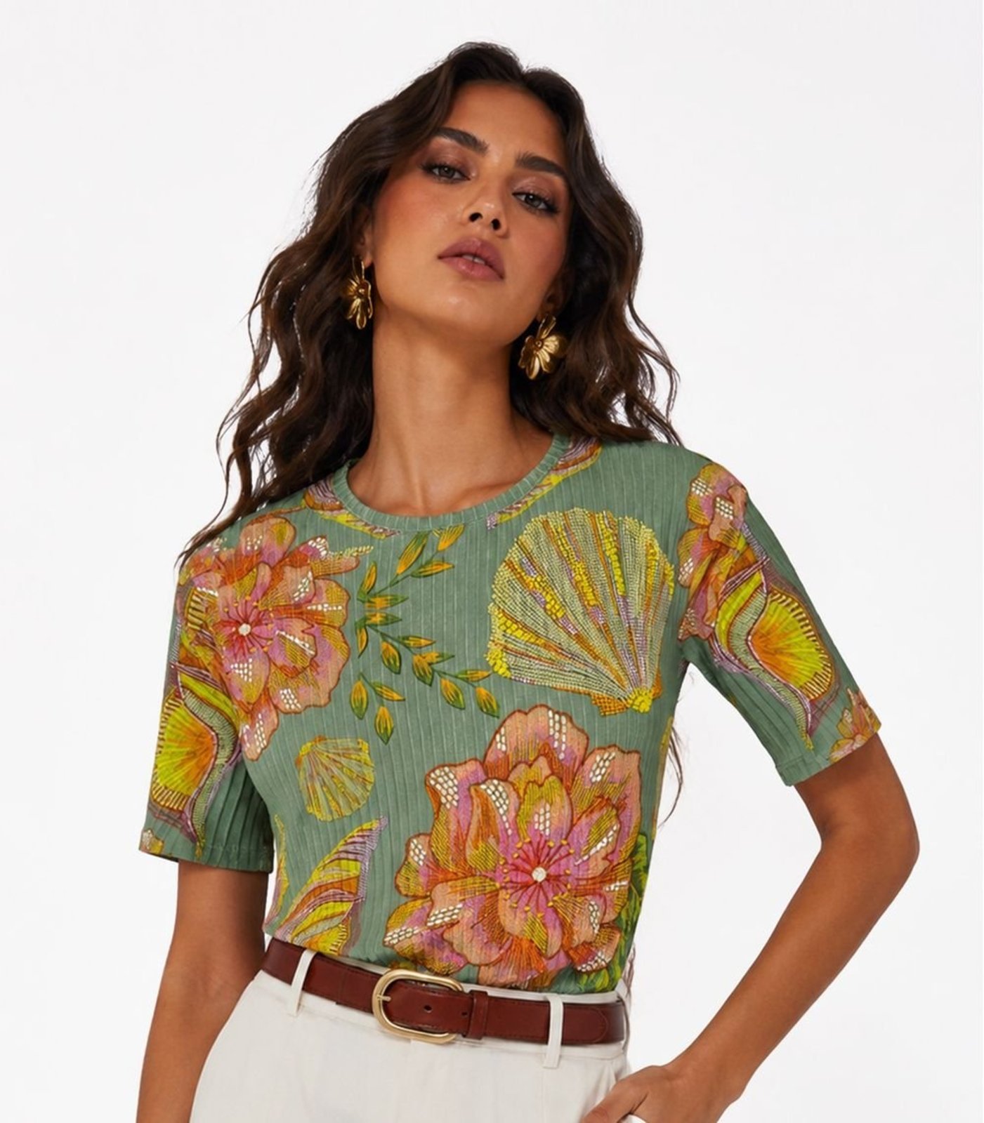 Blusa Feminina em Ribana Canelada Infinita Cor Verde