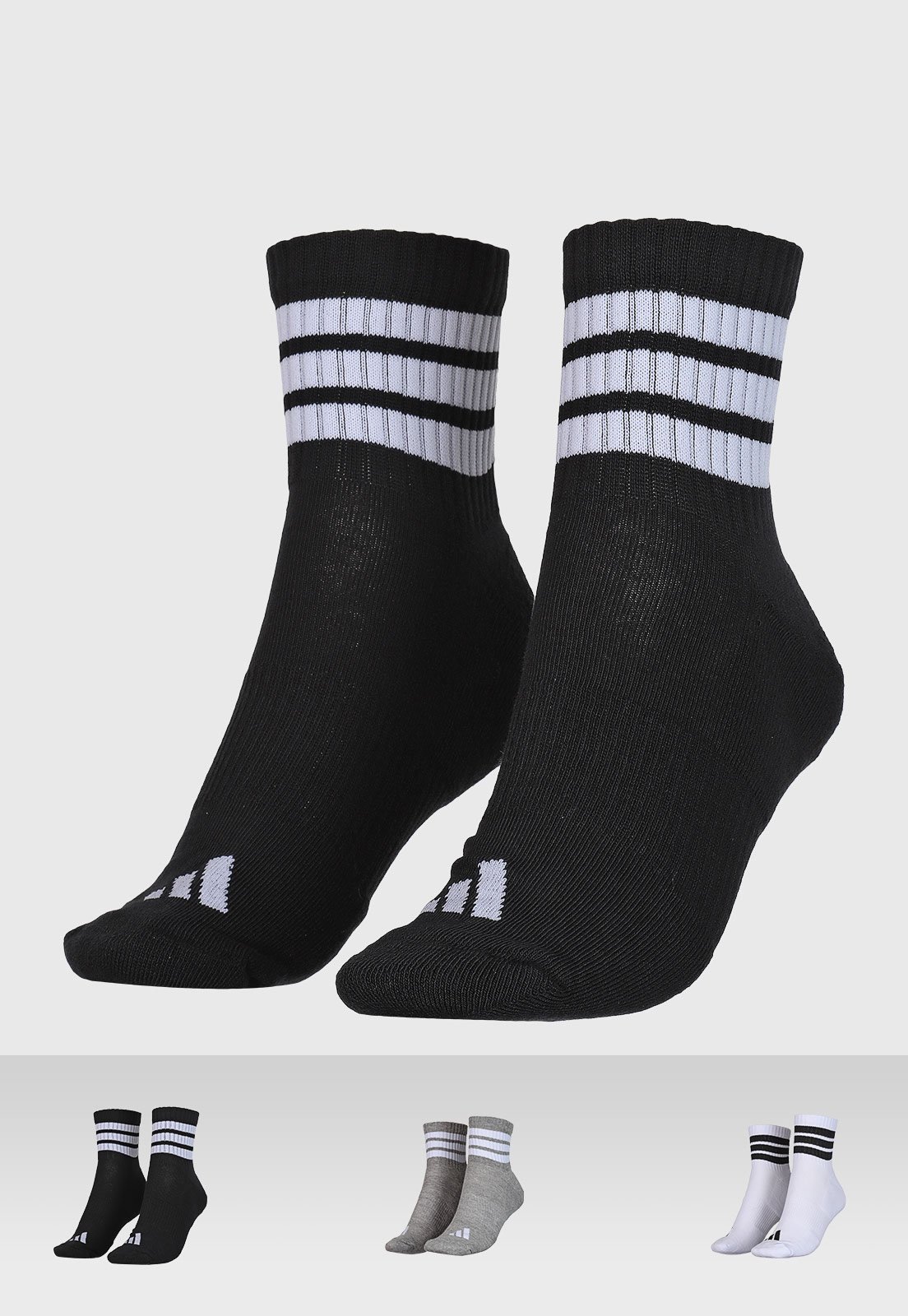 Vista 2 Kit 3 Pares de Meias Unissex Adidas Performance Cano Médio Preta preto adidas performance preto