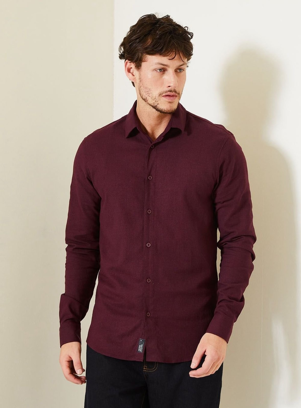 Camisa Masculina Casual com Manga Longa Triton Casual Bordo Forte