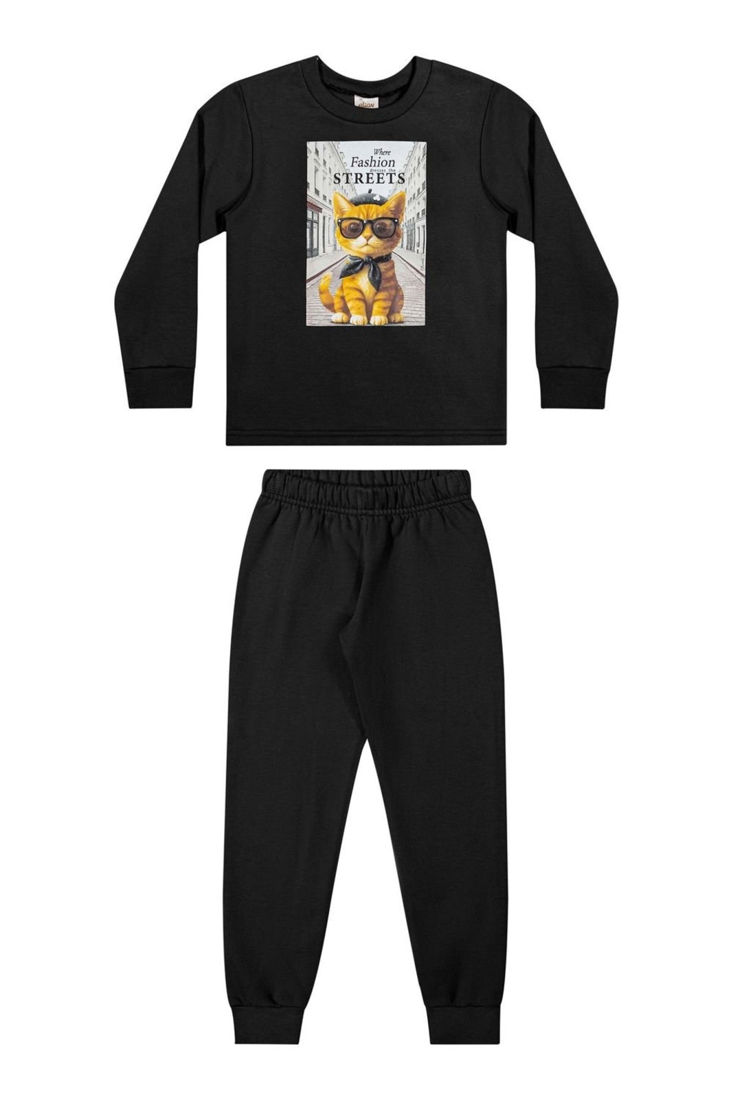 Infantil - Conjunto Menina Moletom Estampado Elian Preto