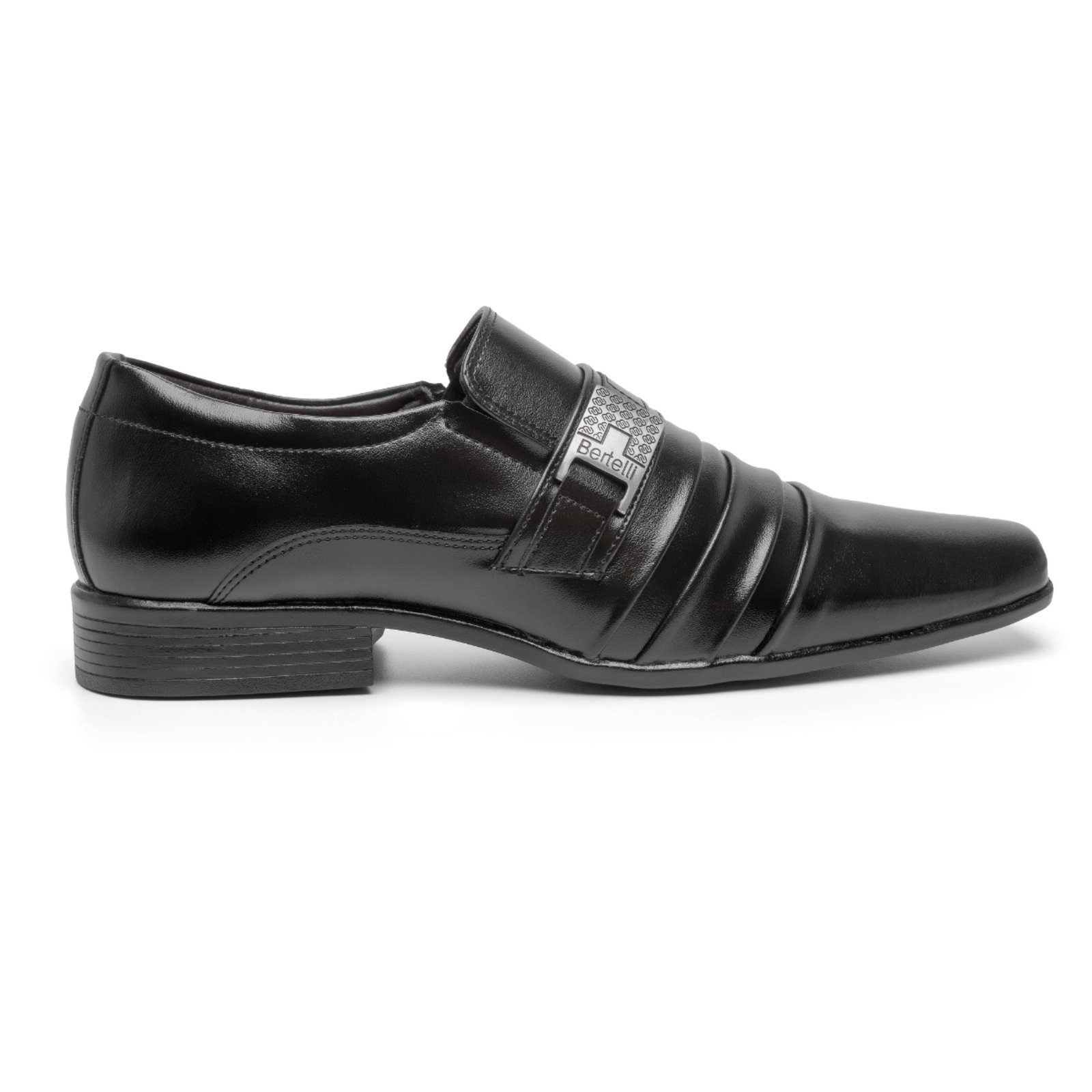 Sapato Masculino Miuzzi Social Modelo Clássico Com Detalhe Em Metal Bico Quadrado Preto