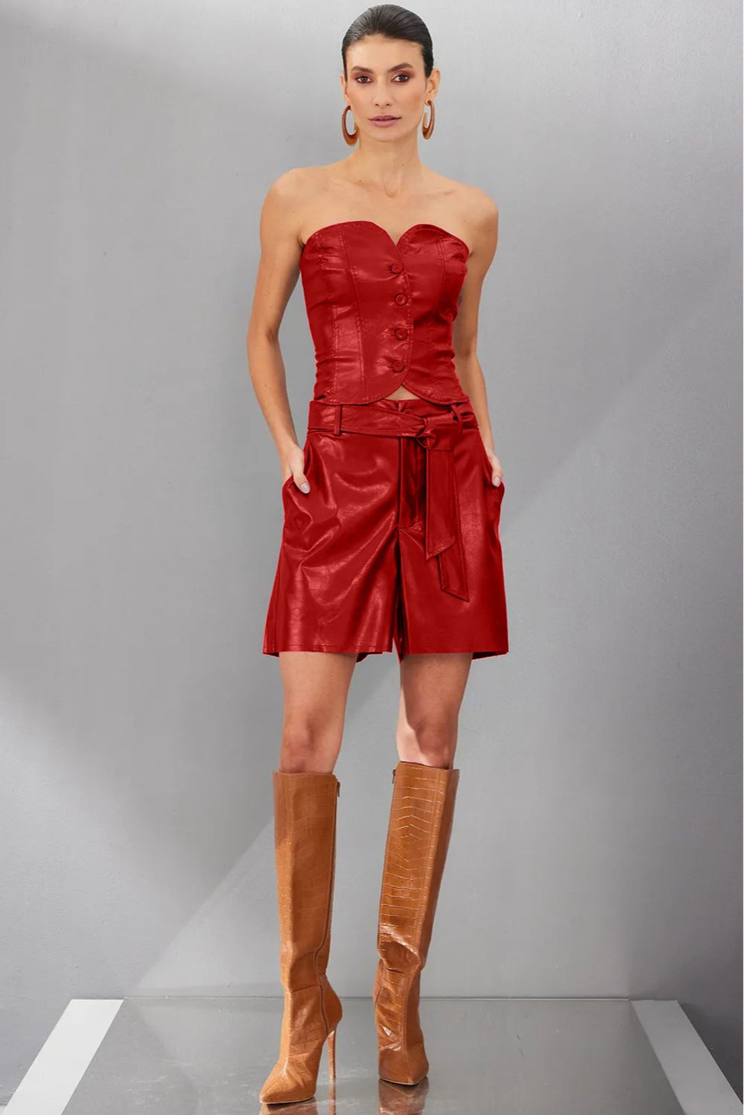 Short Feminino Neo Couro Smk Vermelho Medio