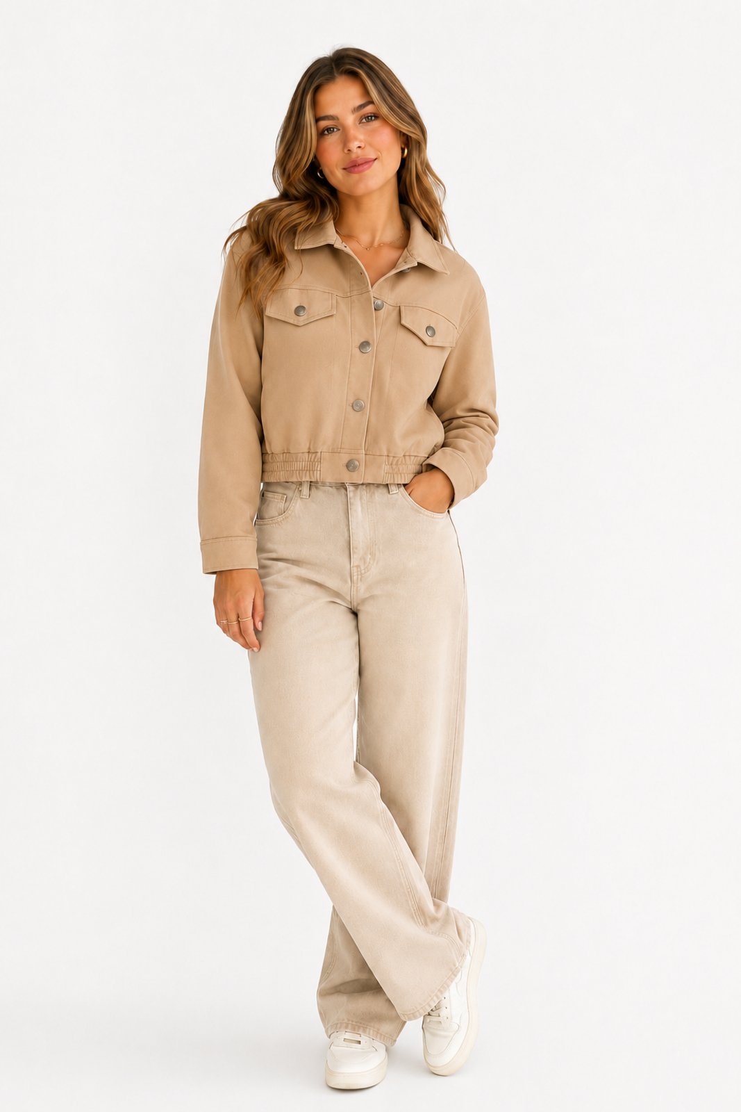 Jaqueta Feminina D Bell Outlet Fashion Lã Batida Capuccino