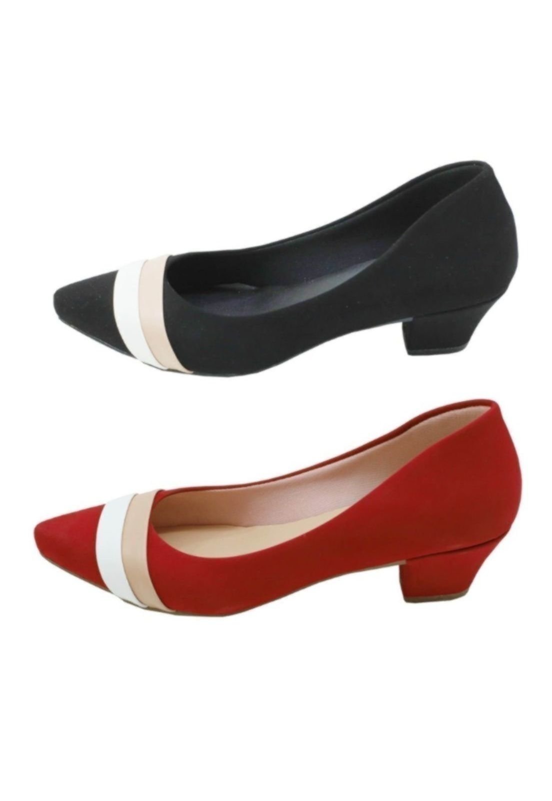 Kit 02 Scarpin Donna Santa Bico Fino C/Laço Preto-Vermelho