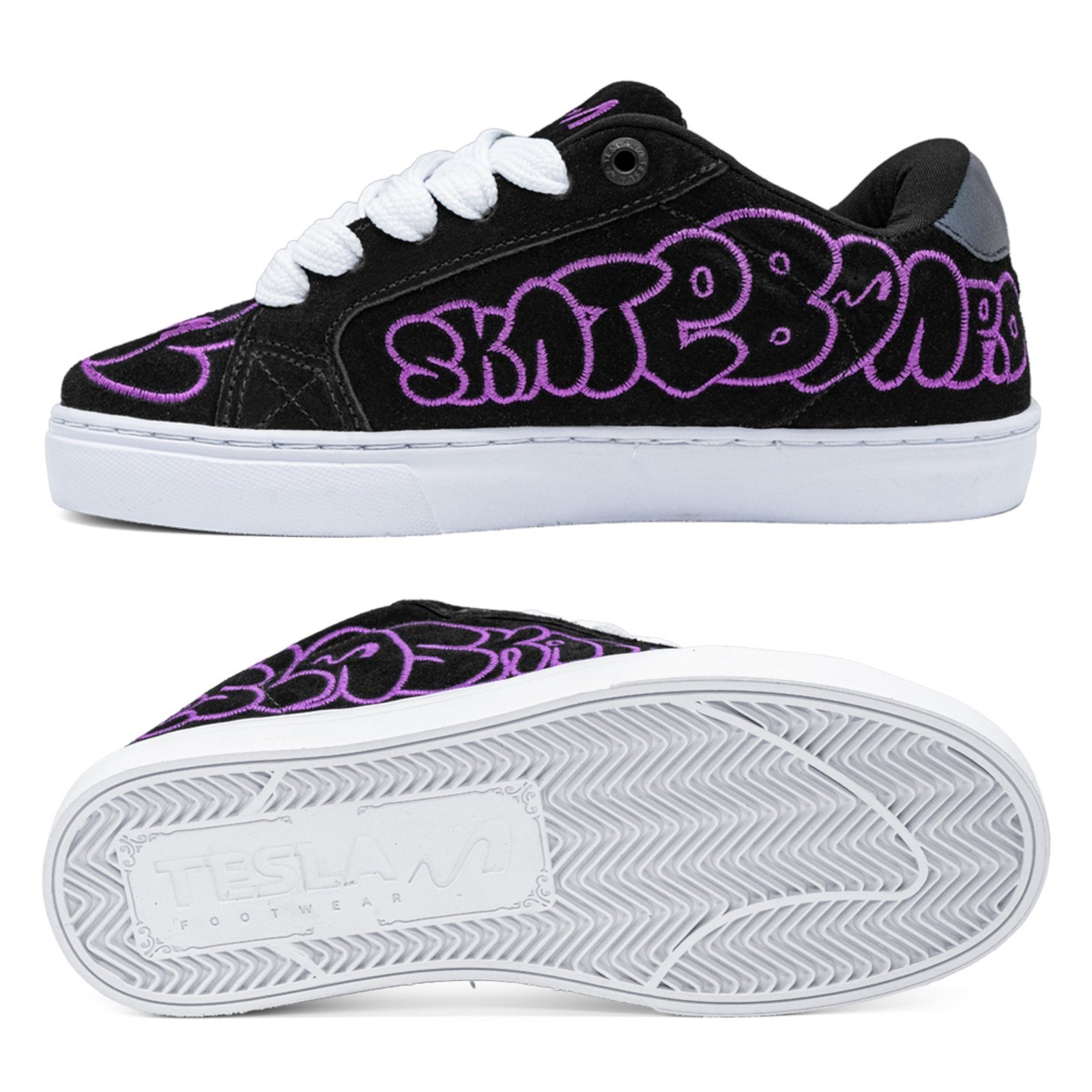 Vista 3 Tênis Tesla Hertz Art Unissex Black White Purple Preto preto black TESLA preto black