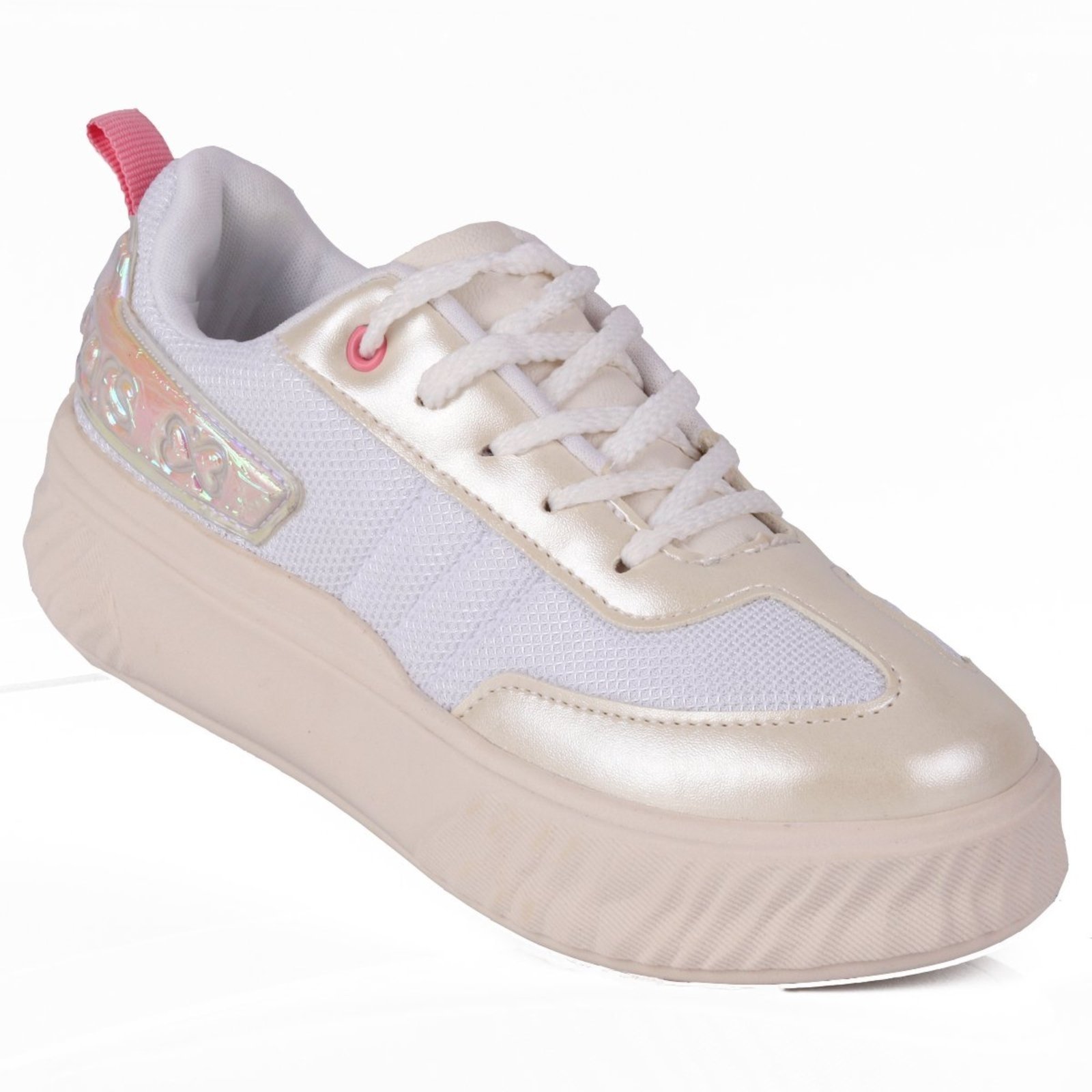 Tênis Feminino WorldColors Branco com Detalhes Holográficos – Conforto, Leveza e Estilo