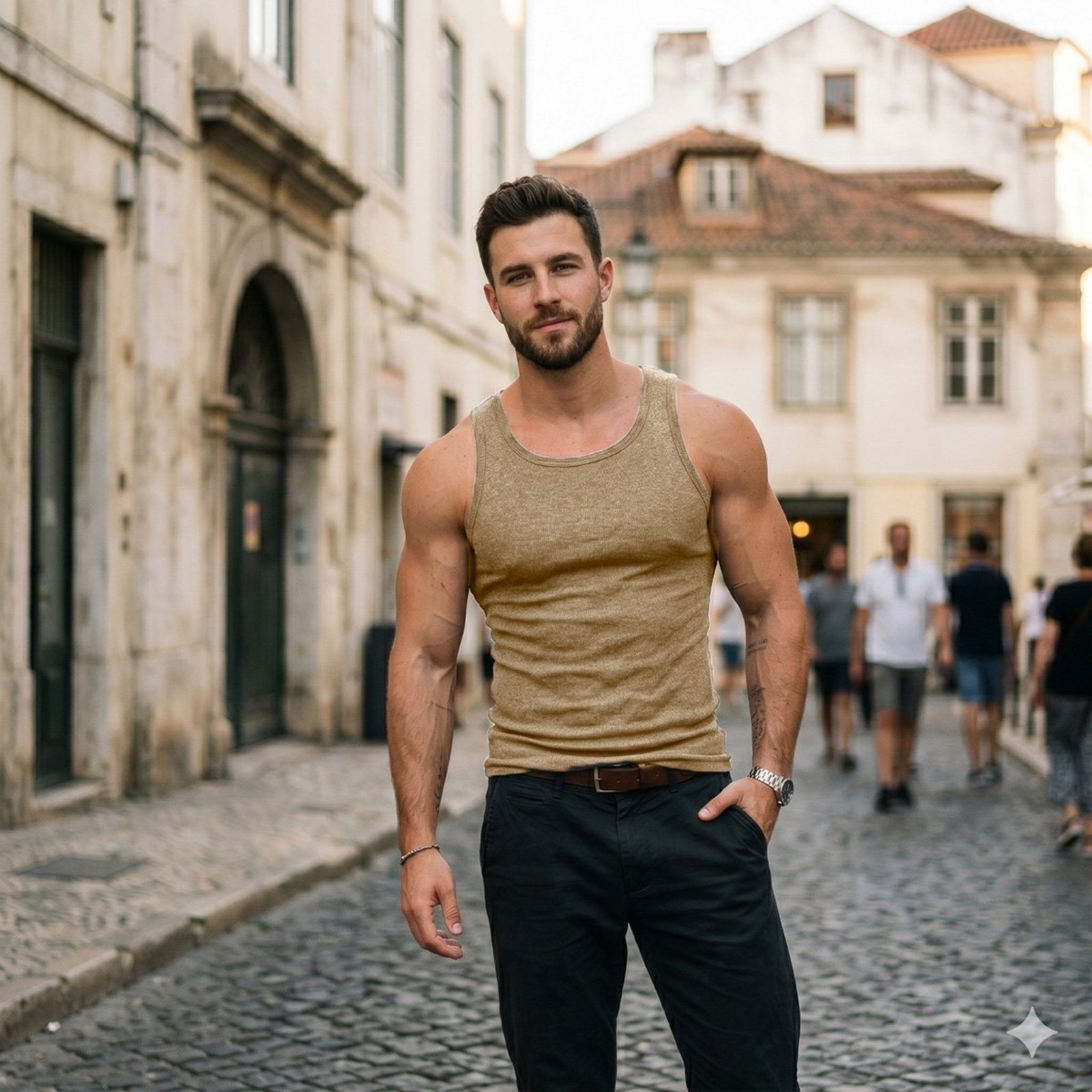 Regata Básica Masculina Confortável Slim Fitness - Bege