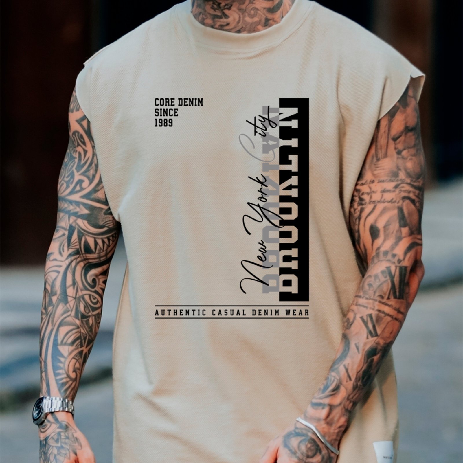 Camiseta Regata Machão Ousy Brooklyn New York City Treino Oversized Masculina Off White
