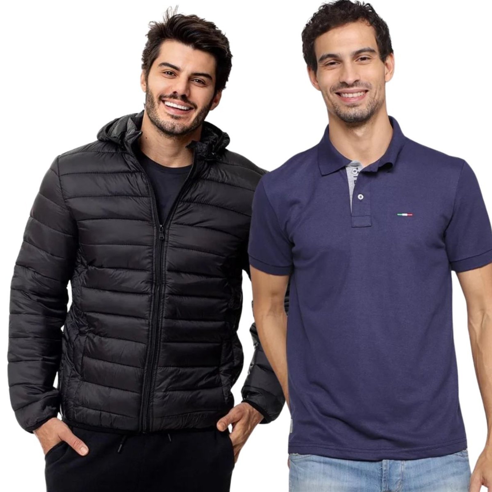 Kit Industrie Jaqueta Puffer e Camisa Polo Azul Marinho Masculina Preto