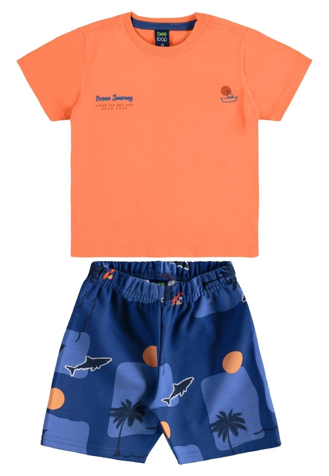 Infantil - Conjunto Camiseta Bermuda Tubarão Bee Loop Laranja