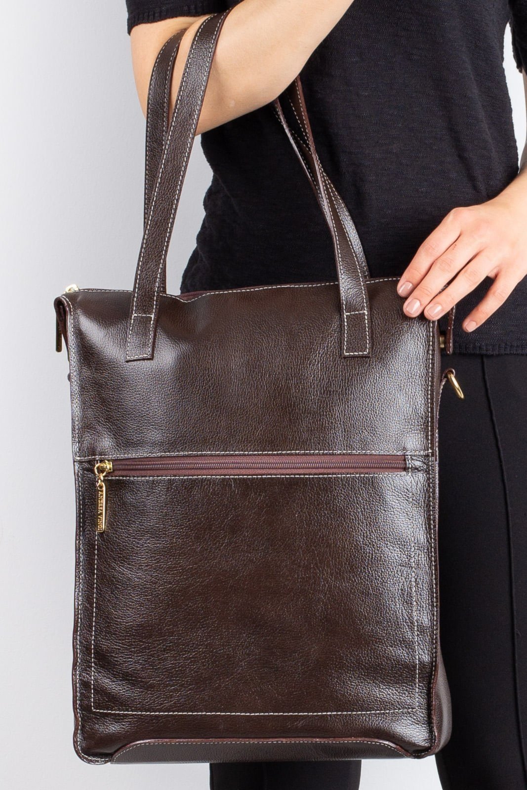 Vista 2 Bolsa para notebook em couro liso Sandra - Café Andrea Vinci caramelo Andrea Vinci caramelo