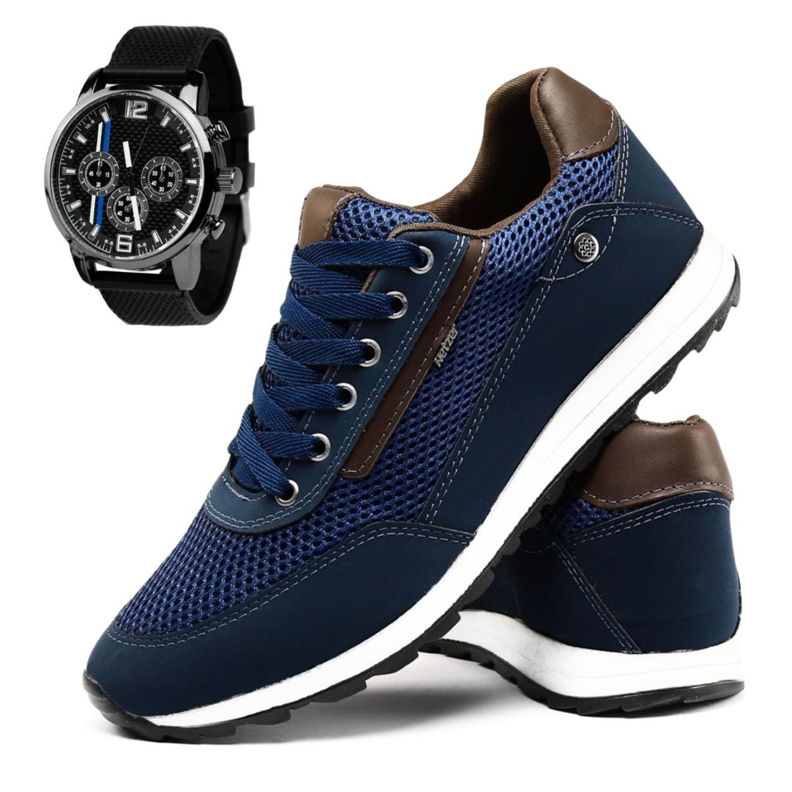 Kit Tênis Masculino Casual Respirável Jogger Conforto Com Relógio