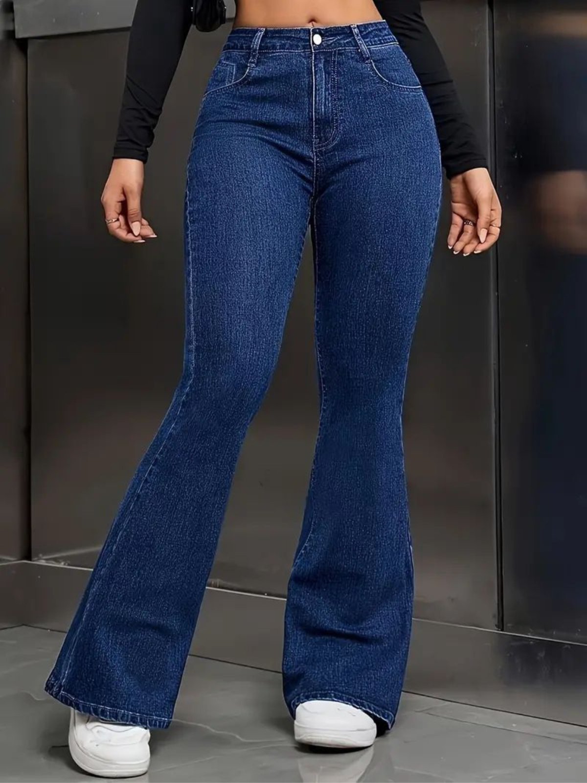 Calça Jeans Kovali Fashion Store Flare Preta Caimento Impecável e Tecido Premium