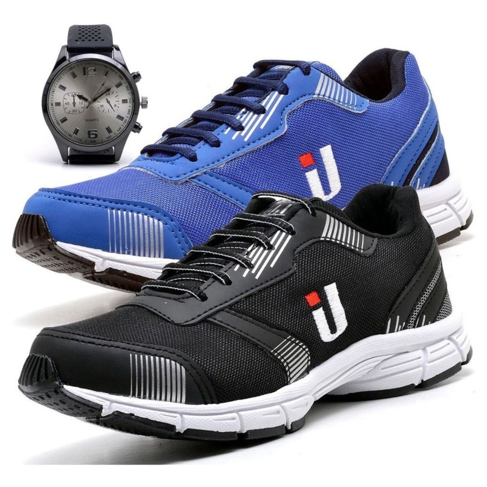 Kit 2 Tênis Masculino Esportivo Izabella Helena Academia Treino Confortável Leve com Relógio Combo