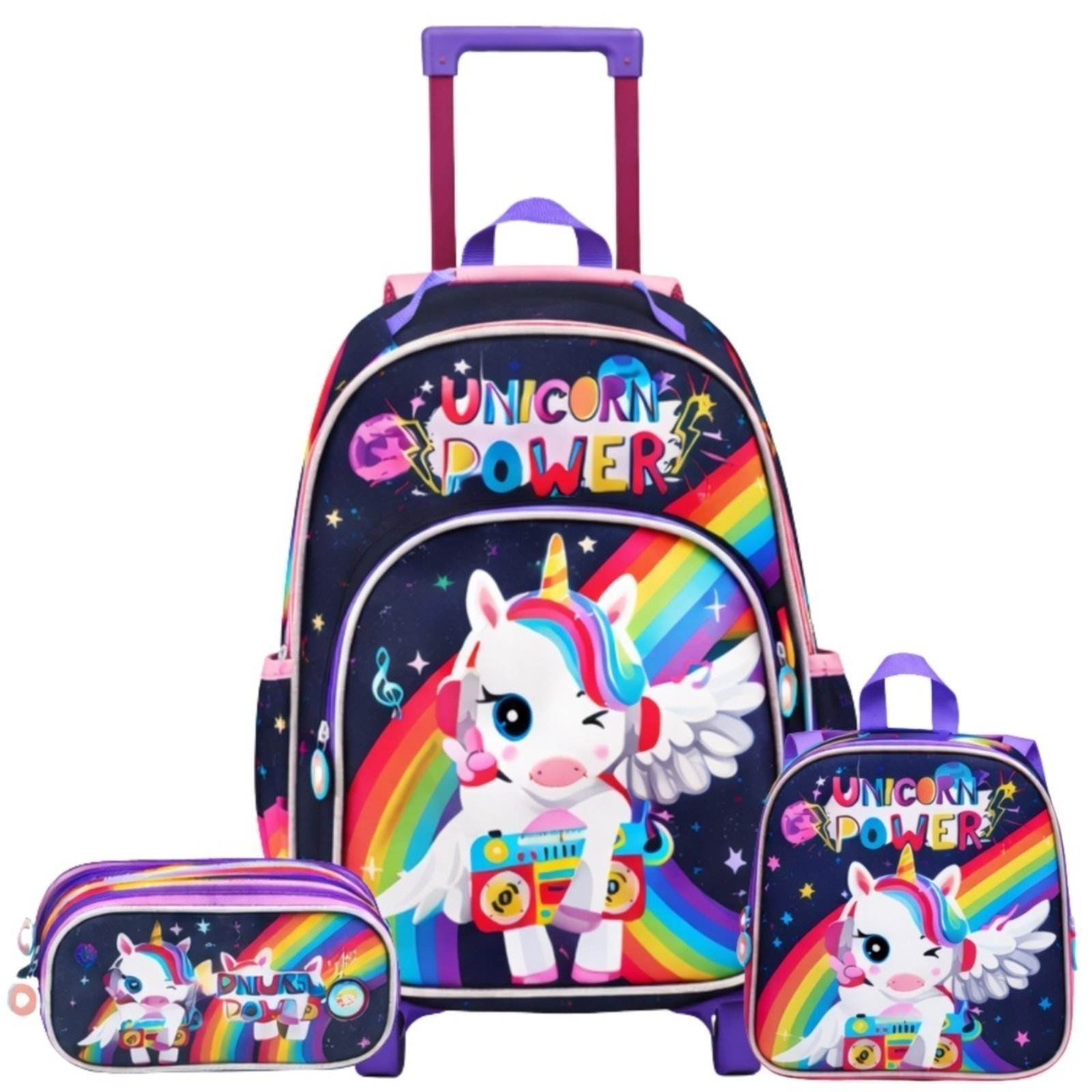 Infantil - Mochila de Rodinha Unicornio Escolar Menina Lancheira Estojo Kit Escolar