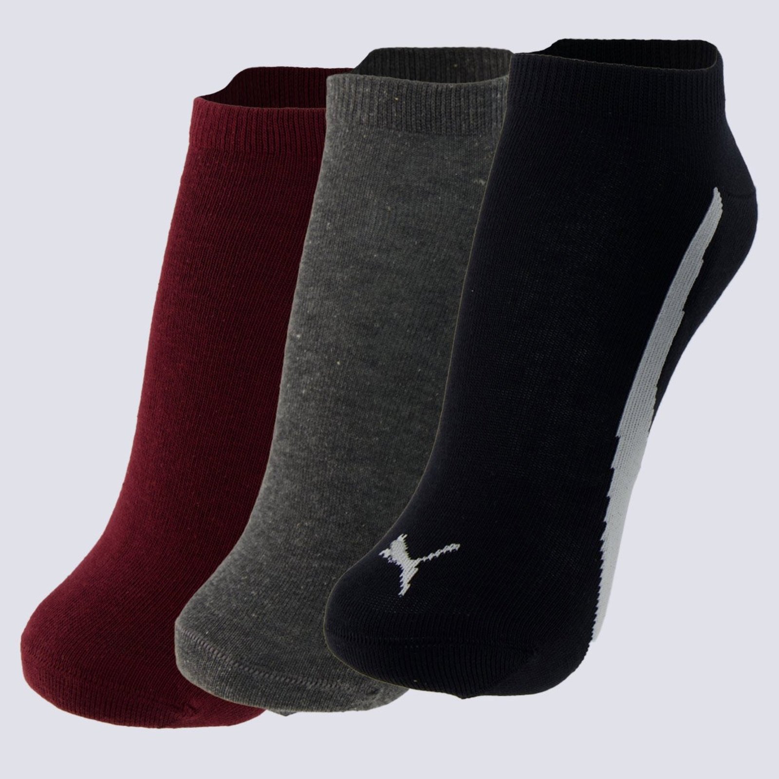 Kit Meia Puma Sapatilha 3 Pares Preta Cinza e Bordô